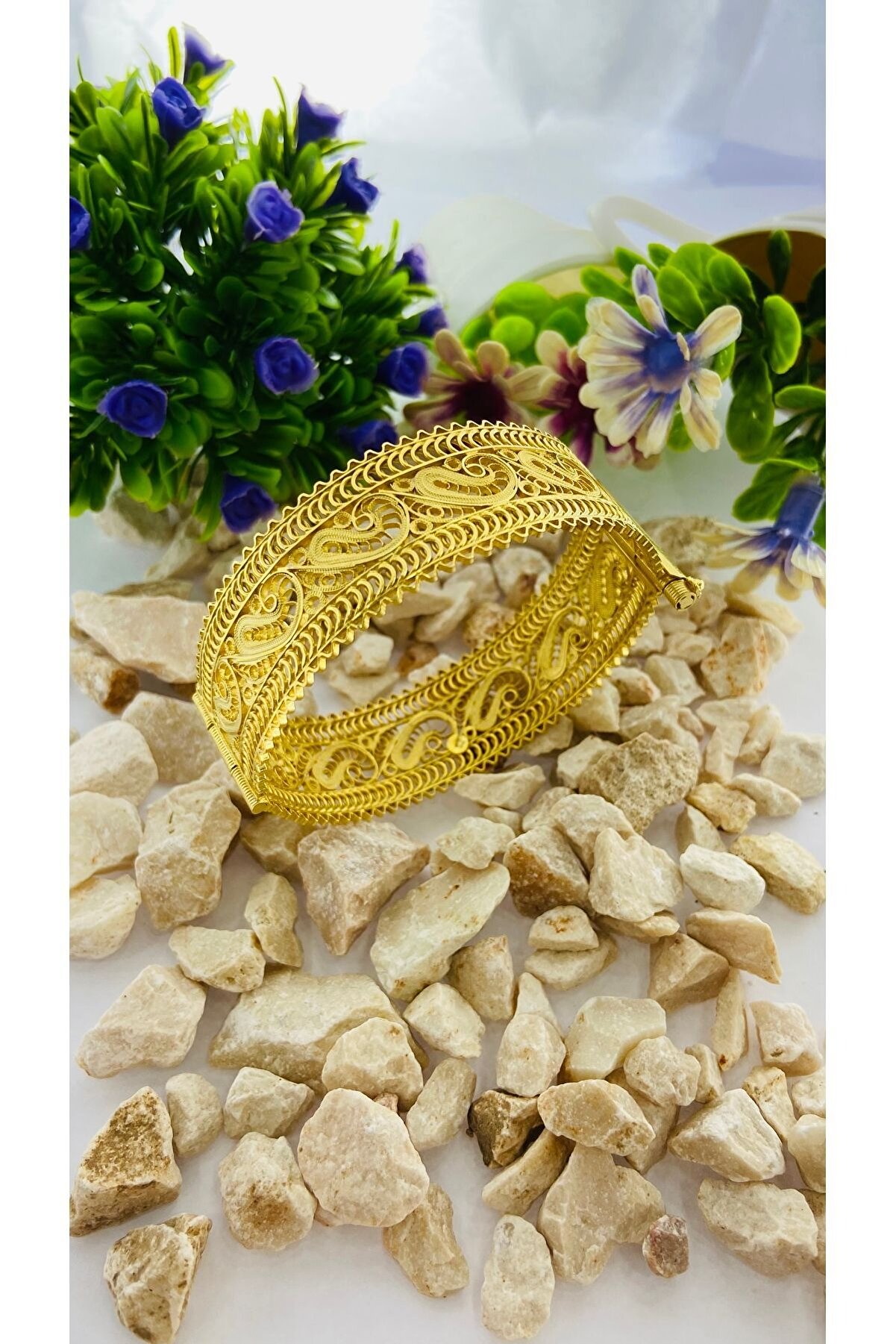 Midyat Artuklu Gümüşçülük Telkari Gümüş Altın Kaplama Kelepçe Bilezik