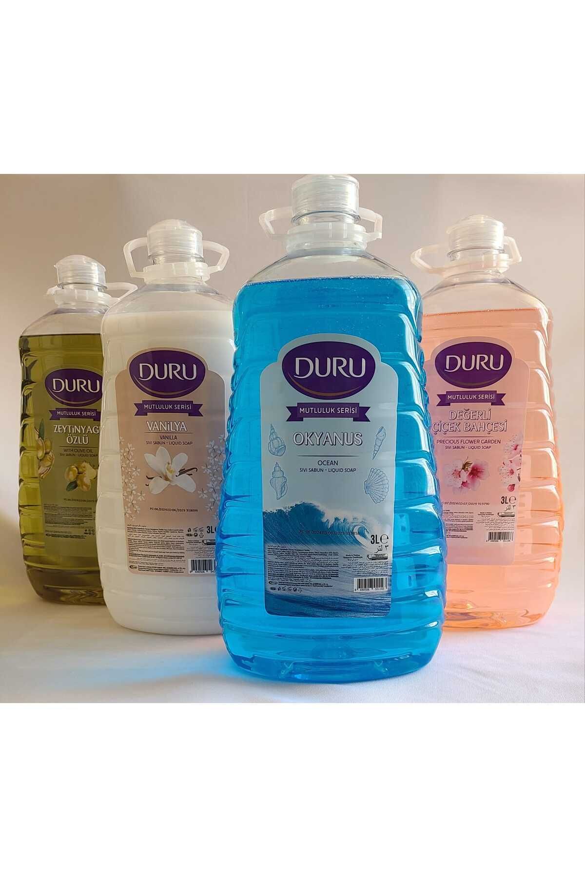 Duru Mutluluk Serisi 4' lü SET (Zeytinyağı Özlü /Vanilya/Okyanus/Değerli Çiçekler ) Sıvı Sabun 4 x 3 Lt.