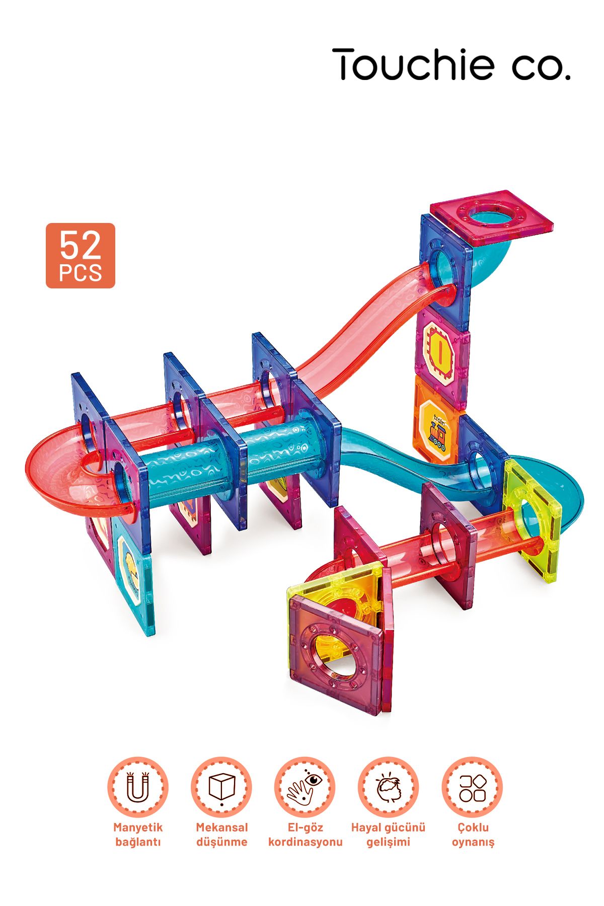 Touchie Co Magnetic DIY Mıknatıslı manyetik yapı blokları 52 Parça Marble run Stem oyuncak seti