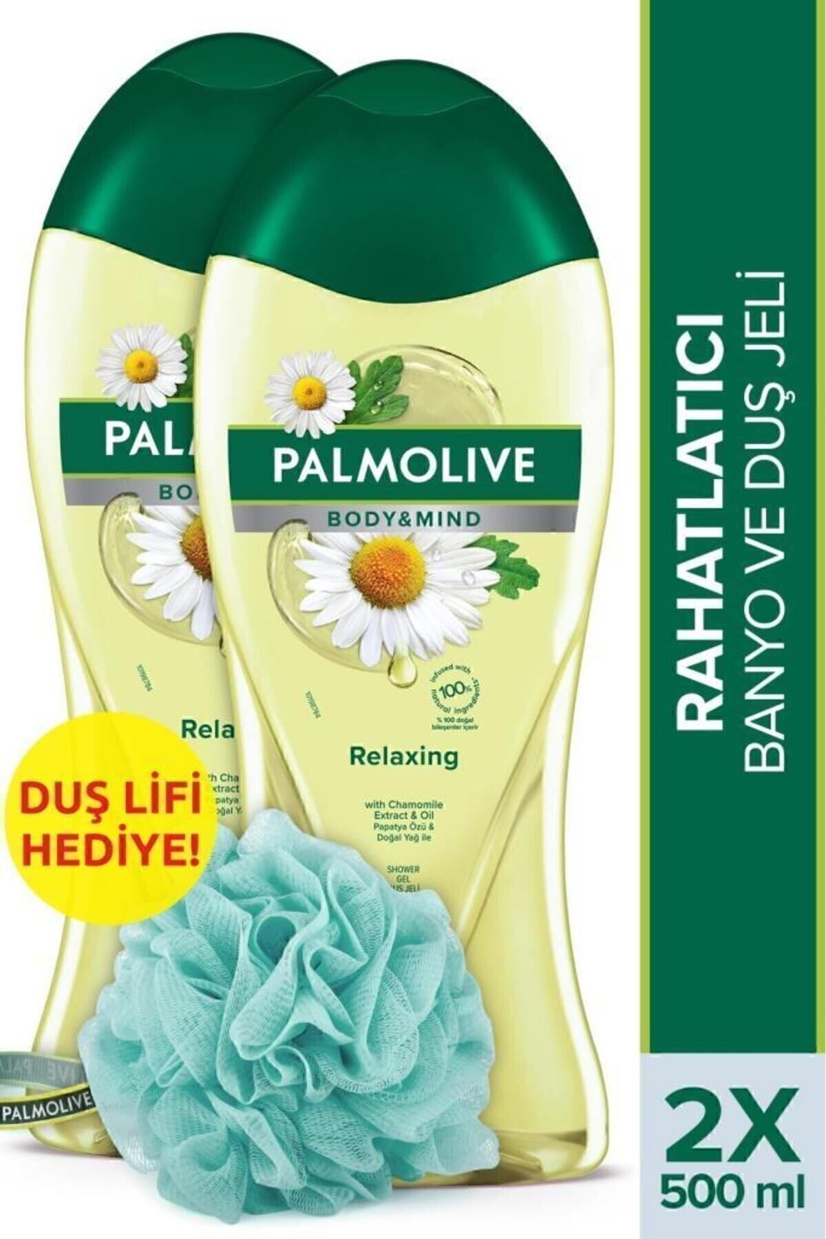 Palmolive Body & Mind Papatya Özü Rahatlatıcı Banyo Ve Duş Jeli 500 ml X 2 Adet Duş Lifi Hediye