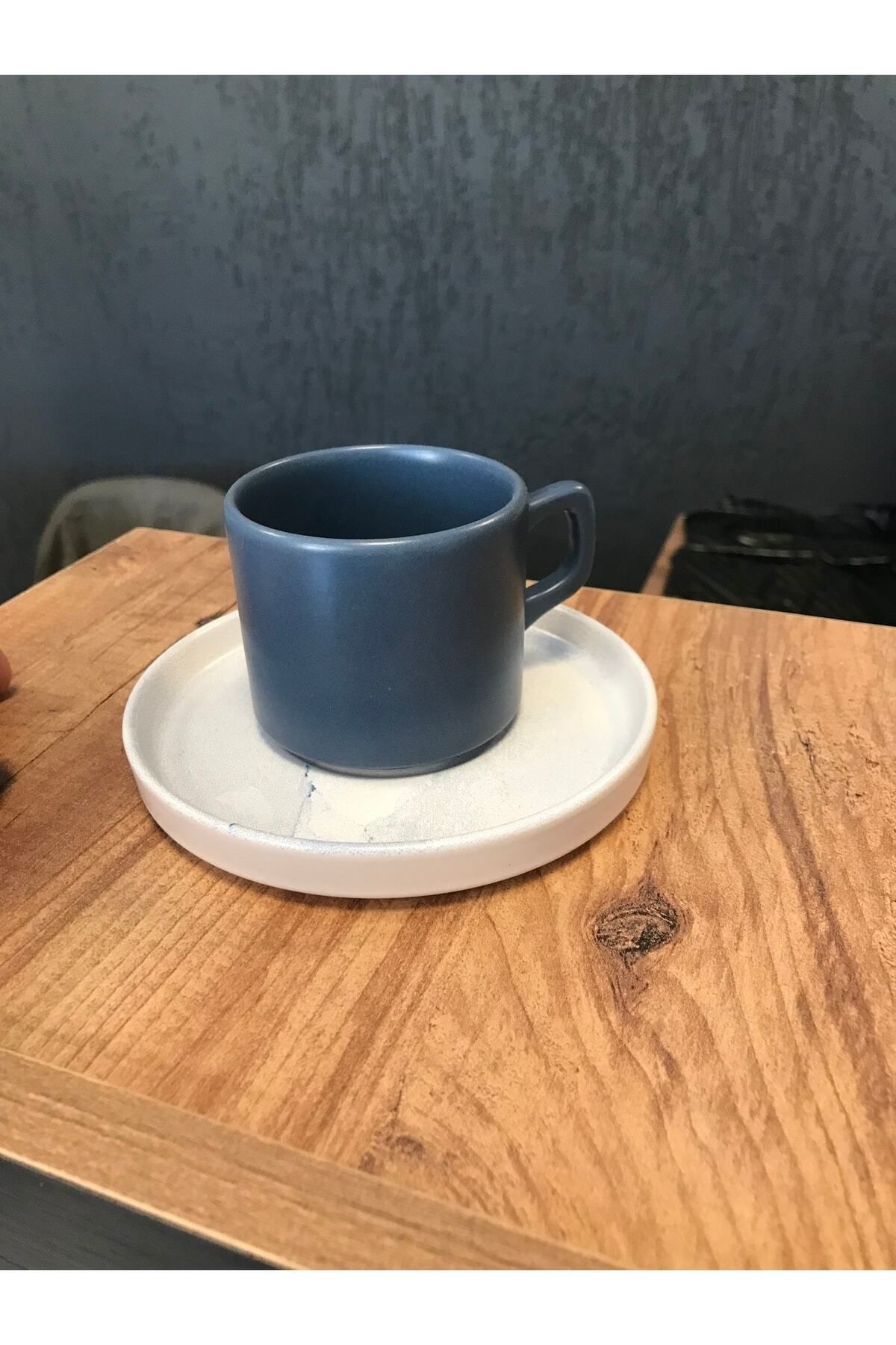 Keramika Stackable Blue Magic Çay/nescafe Fincanı Tabaklı