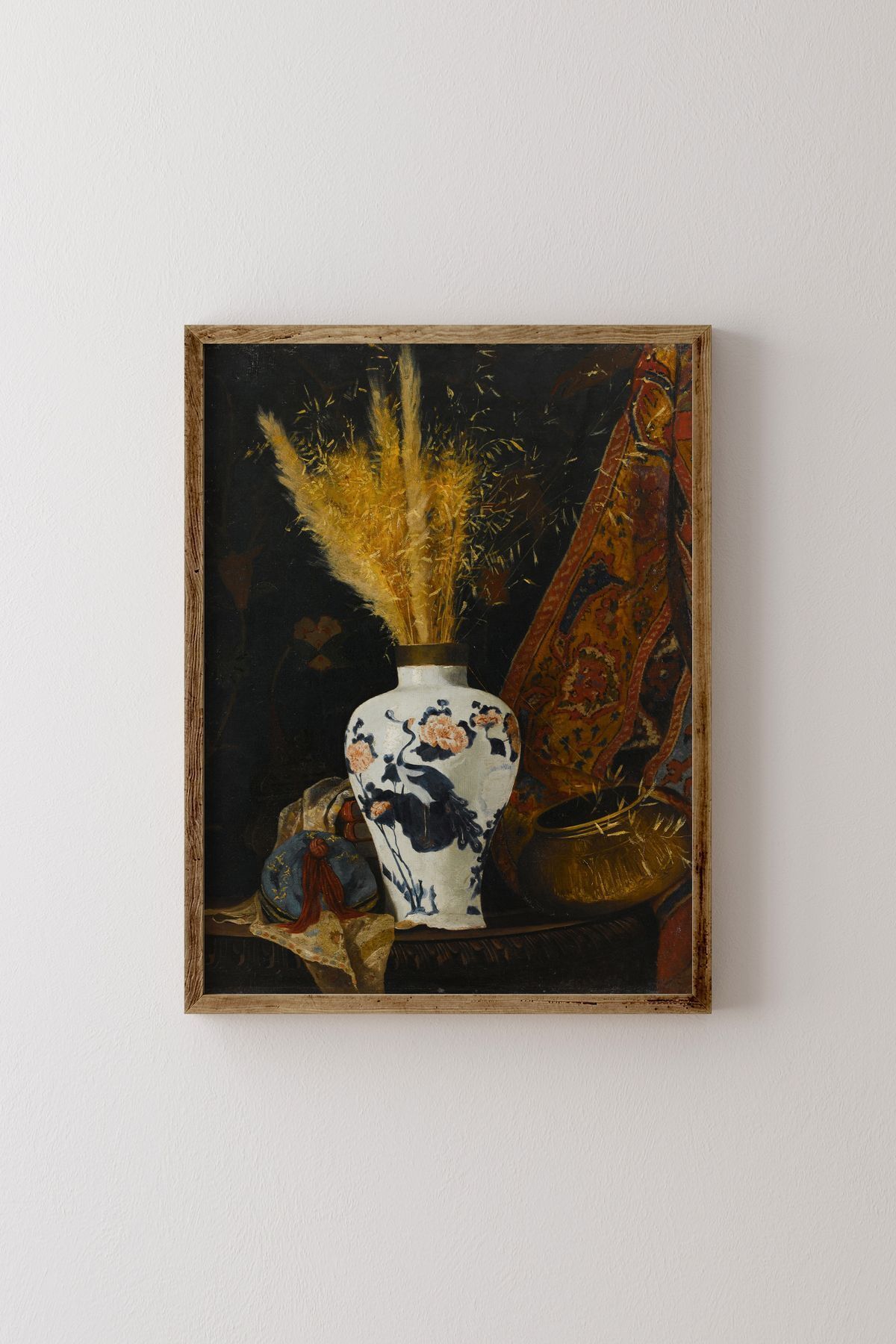 epiqart Beyaz Vazoda Çiçekler - Osman Hamdi Bey - Ahşap Desenli Çerçeve