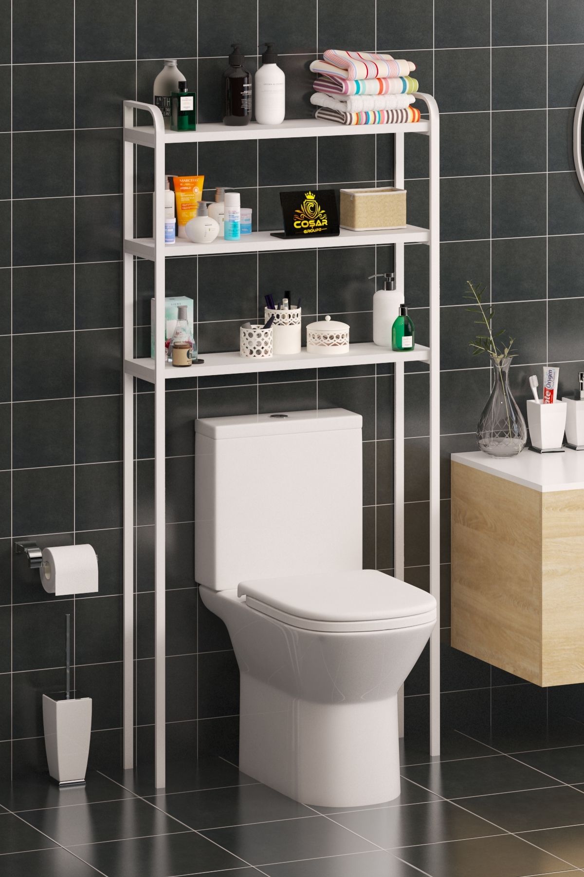Cosargroup Wc Arkası Klozet Rafı Klozet Üstü Raf Ve Organizatör Havluluk Banyo Düzenleyici BxB