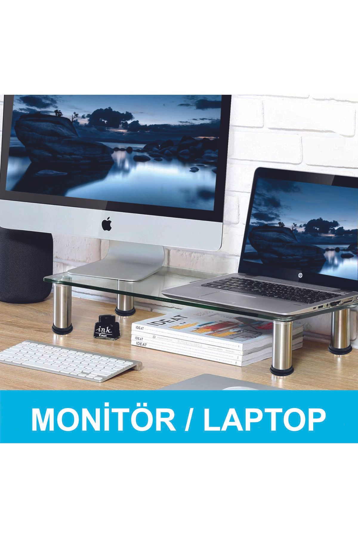 Nurline Monitör Yükseltici, Cam Monitör Standı ,ekran Yükseltici, Monitör Yükseltme , Cam Monitör Altlığı
