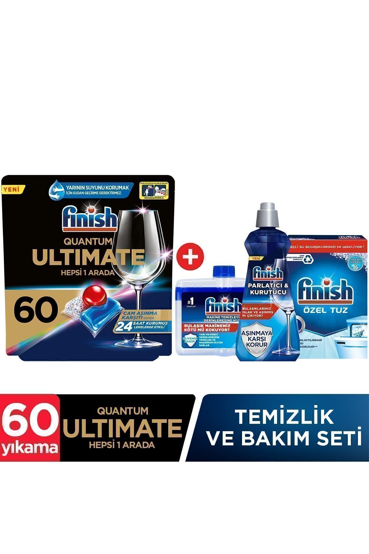 Finish Quantum Ultimate 60 Kapsül Bulaşık Makinesi Deterjanı Tableti Temizlik Ve Bakım Seti
