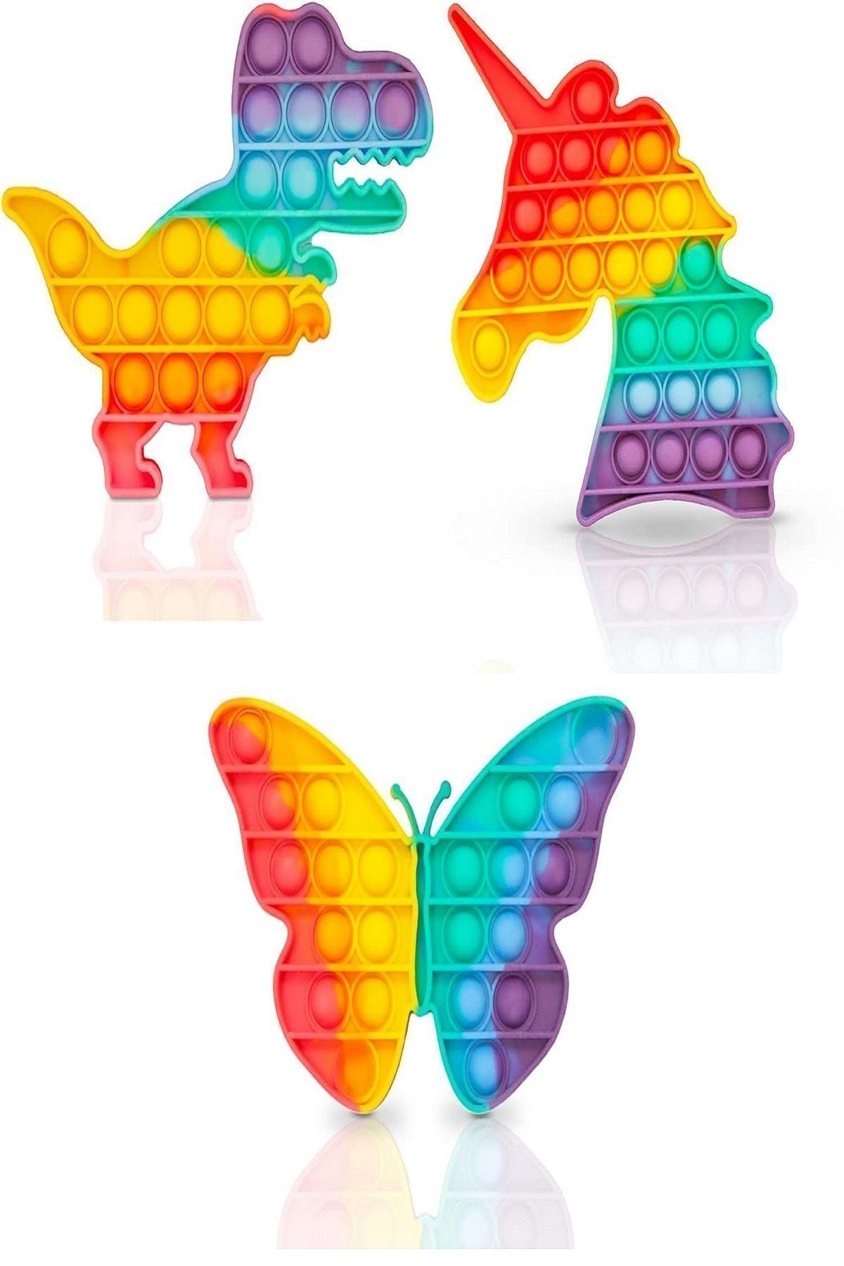 DEEMBRO Popit Oyuncak Pop It Push Buble Fidget Kelebek Unicorn Ve Dinozor Zihinsel Ve Duyusal 3 Üi Set