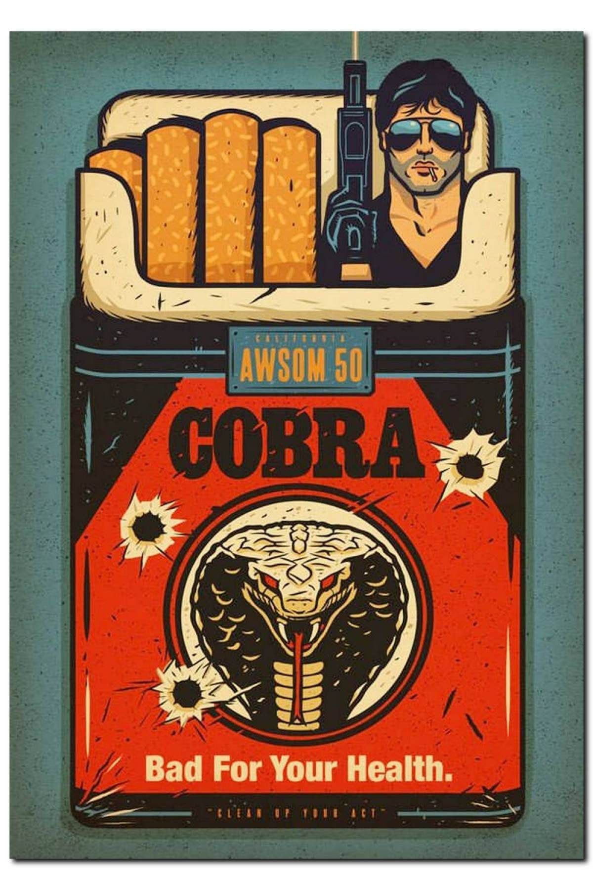 Cakatablo Ahşap Tablo Kobra Film Afişi Sylvester Stallone Görseli (50x70 Cm Boyut)