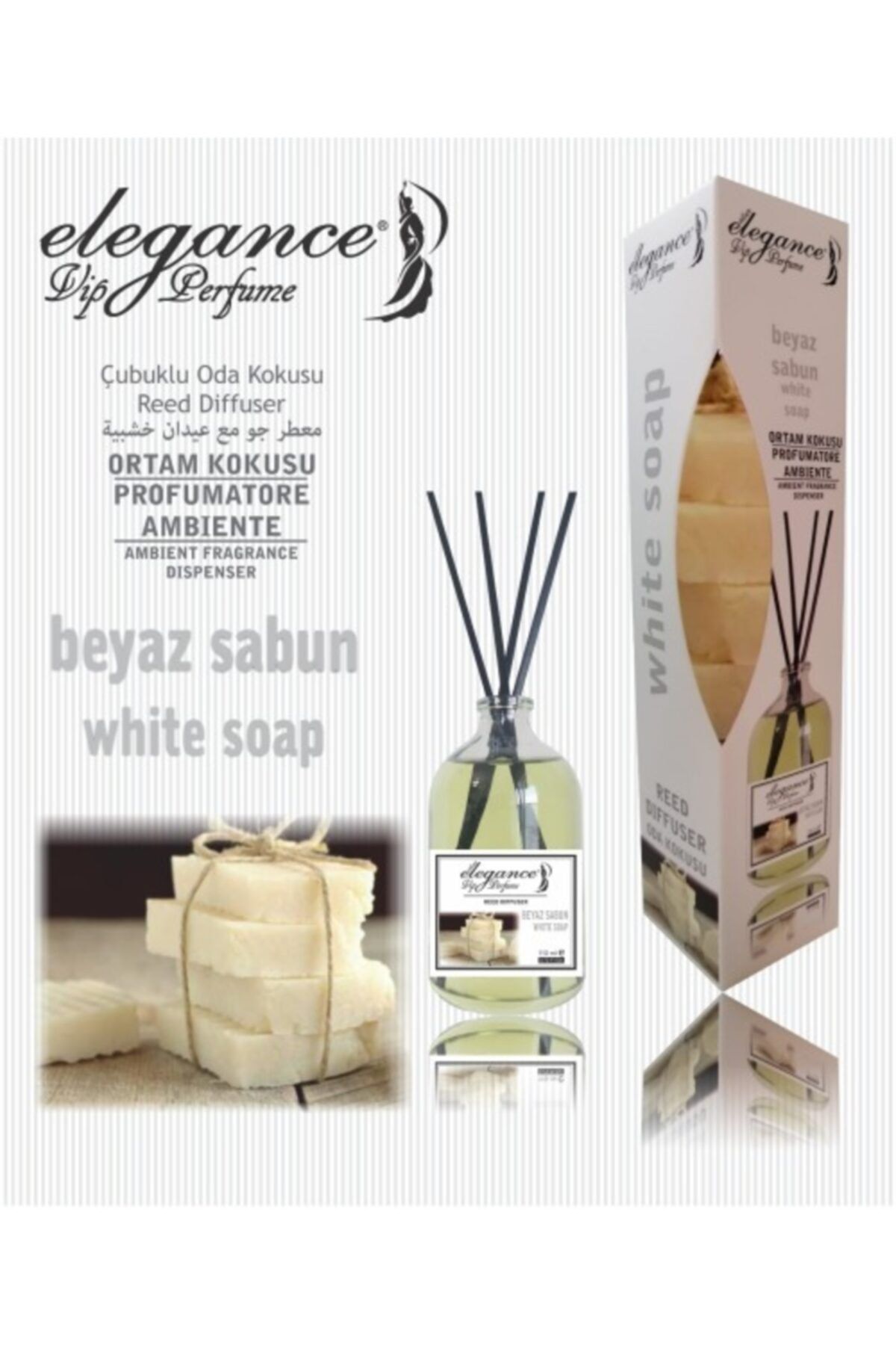 Elegance vip Perfume Beyaz Sabun Reed Diffuser Bambu Çubuklu Oda Kokusu (110 ML) Banyo Ve Wc Için Mükemmel Seçim