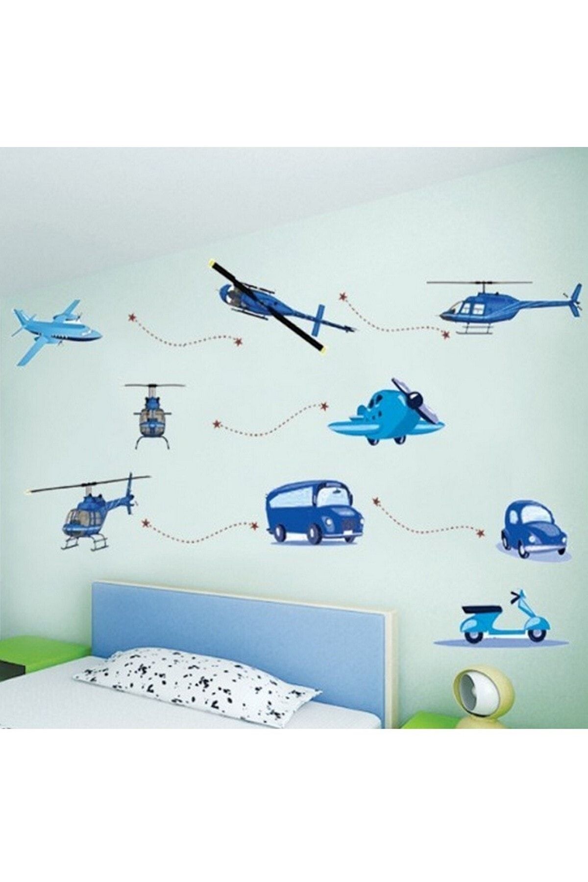 CRYSTAL KIDS Mavi Taşıtlar Uçaklar Erkek Çocuk Odası Dekorasyonu Duvar Dekoru Sticker