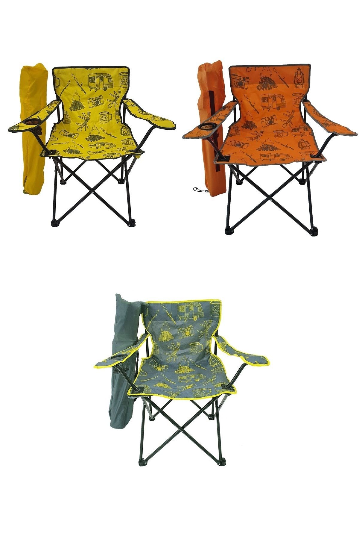 Bofigo 3 Adet Kamp Sandalyesi Katlanır Sandalye Bahçe Koltuğu Piknik Plaj Sandalyesi Desenli Karma.
