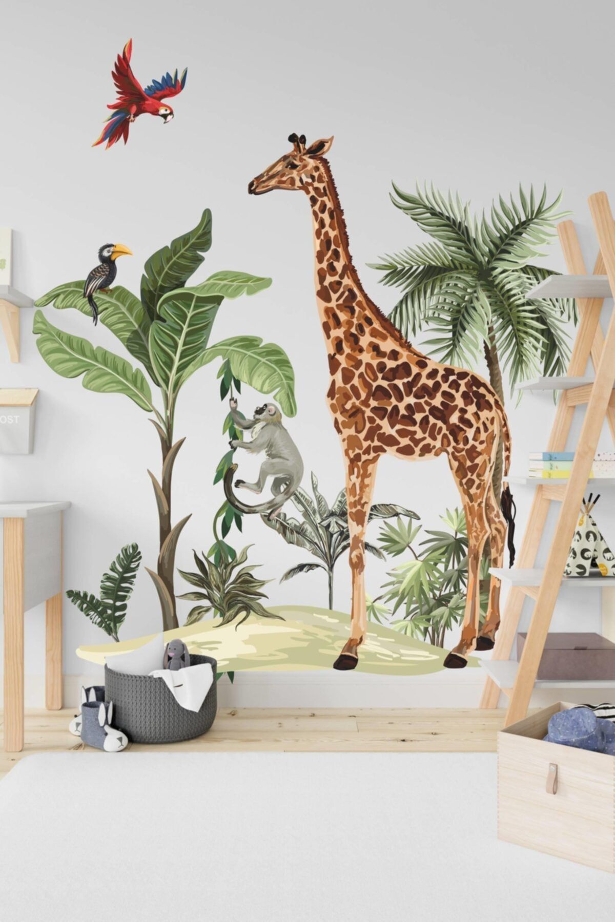 MSticker Safari Tropikal Hayvanlar Ve Ağaçlar Çocuk Bebek Odası Duvar Sticker