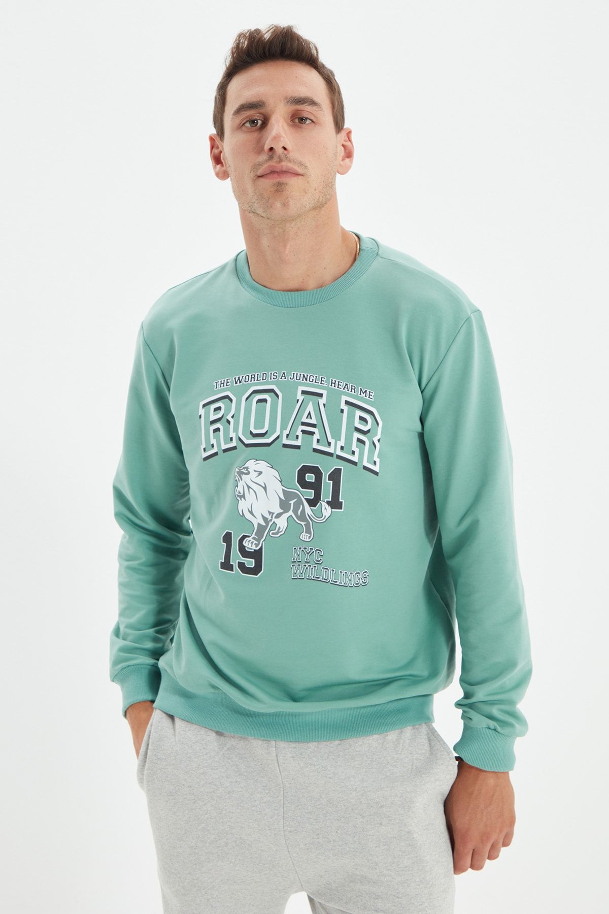 TRENDYOL MAN Mint Erkek Regular Fit Sweatshirt TMNAW22SW0097