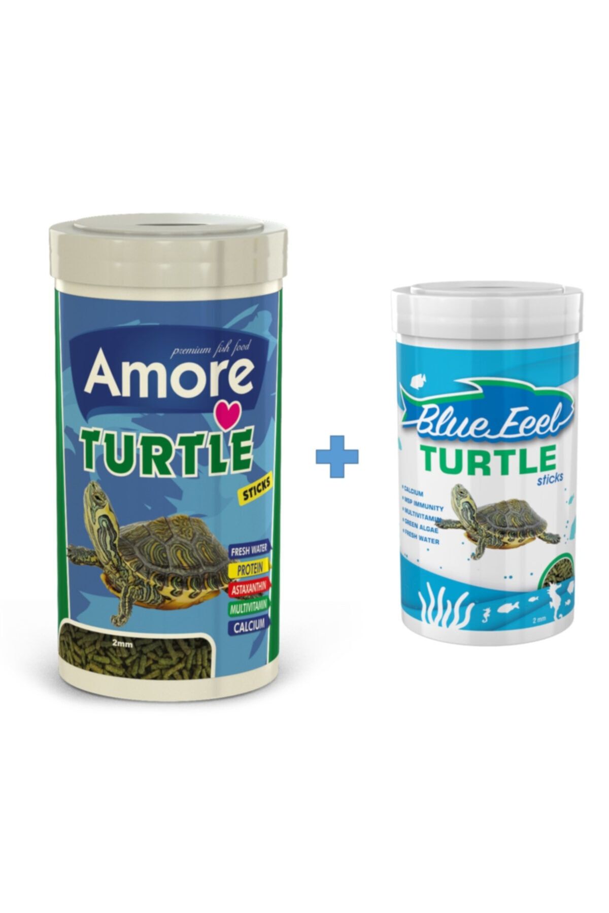 AMORE Turtle Sticks 1000ml ve Bluefeel Turtle 250ml Kutu Kaplumbağa Yemi