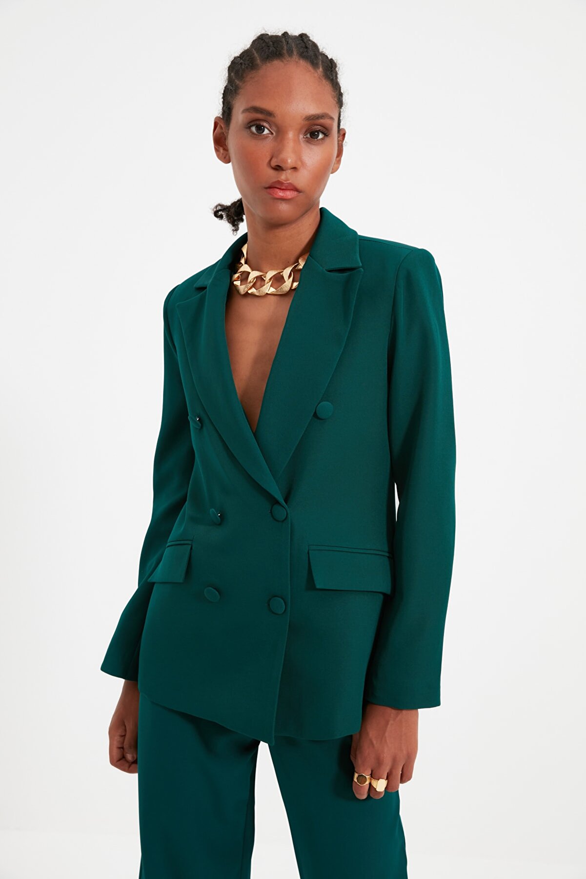 TRENDYOLMİLLA Yeşil Düğme Detaylı Blazer Ceket TWOSS21CE0137