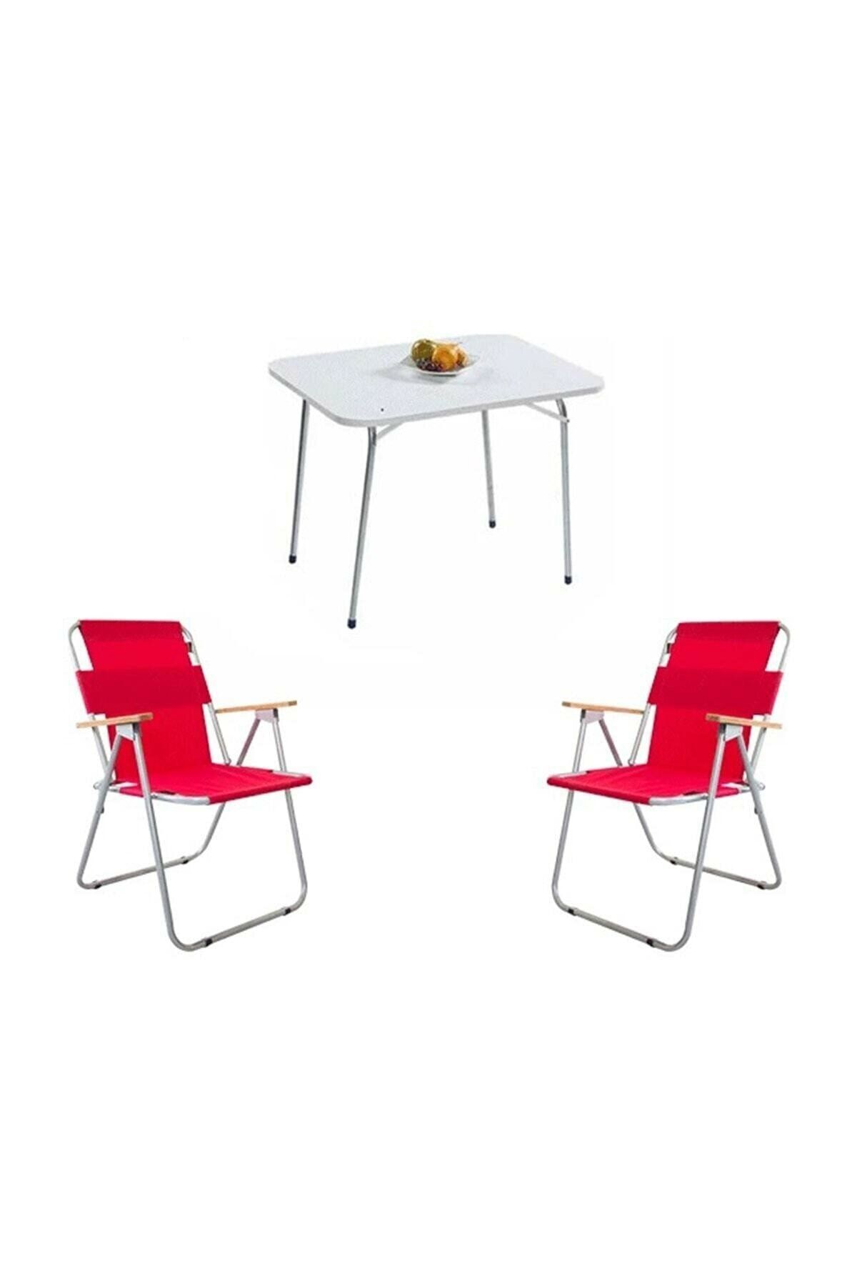 Mocca Style 60x80 Katlanır Masa + 2 Adet Kırmızı Kamp Sandalyesi Katlanır Sandalye