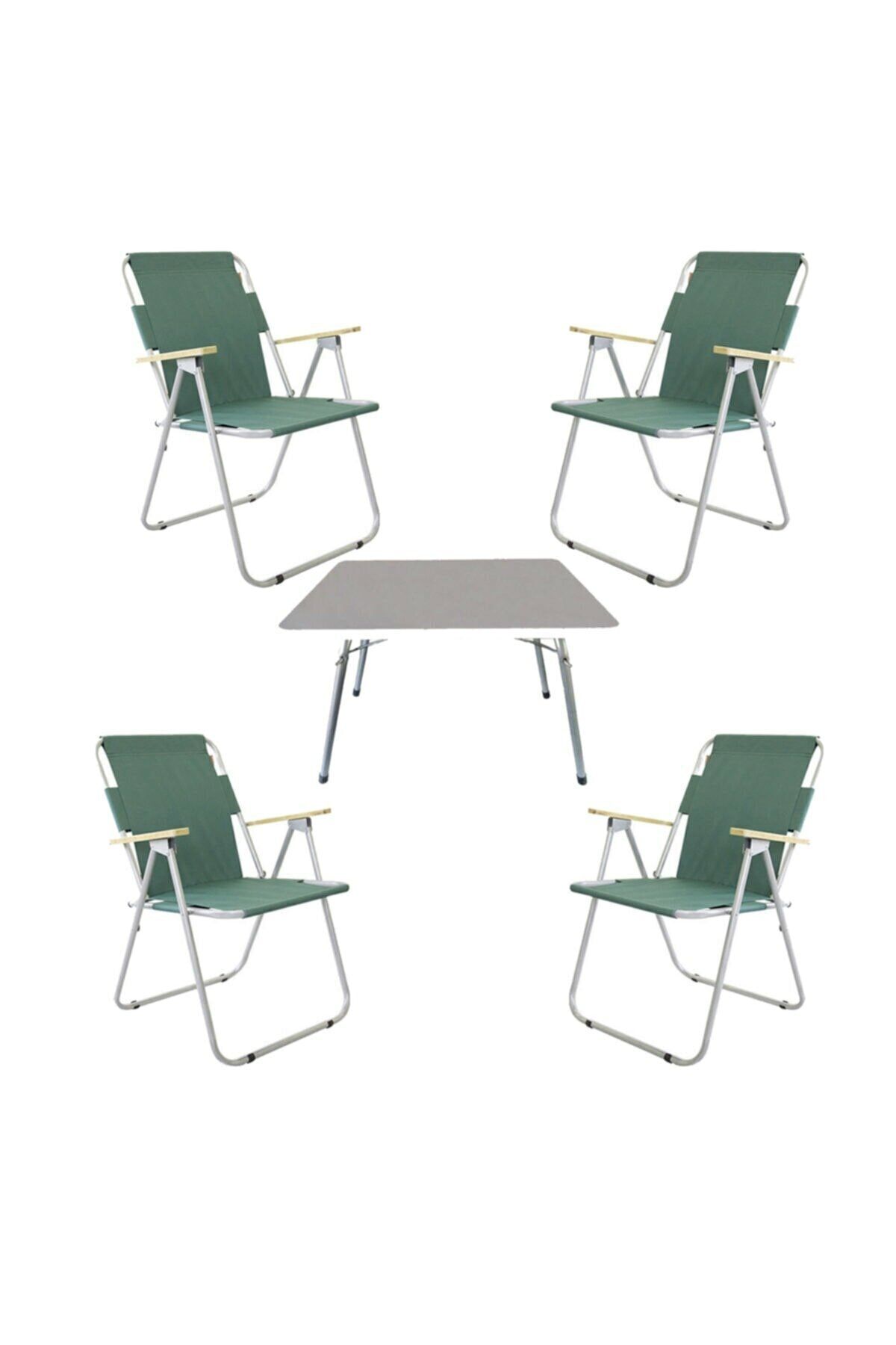 Mocca Style 60x80 Katlanır Masa + 4 Adet Yeşil Kamp Sandalyesi Katlanır Sandalye