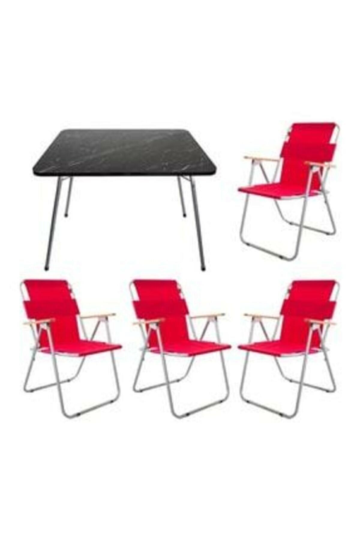 Mocca Style 60x80 Katlanır Masa + 4 Adet Kırmızı Kamp Sandalyesi Katlanır Sandalye