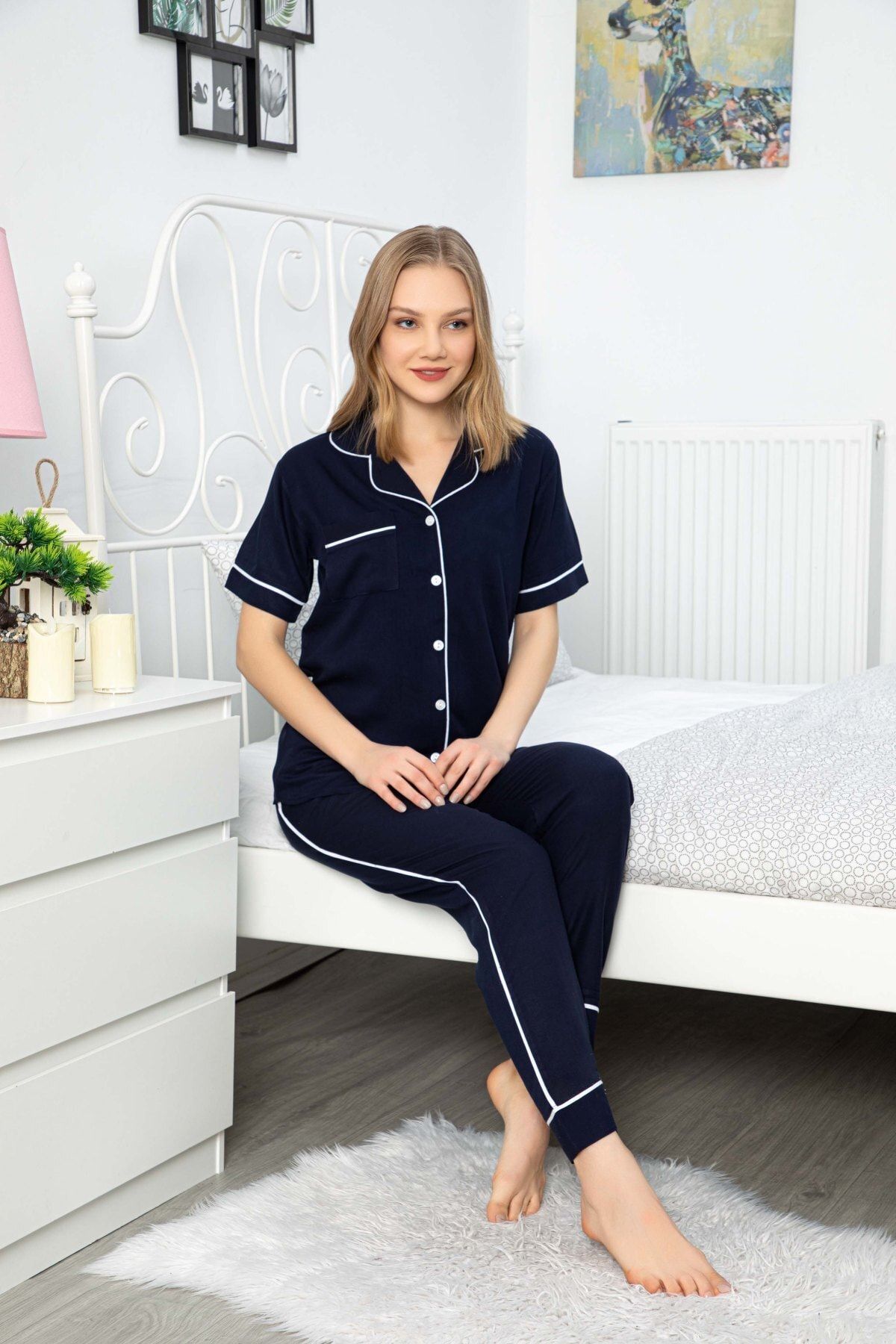 Maries Kadın Lacivert Kısa Kol Pijama Takımı 60391