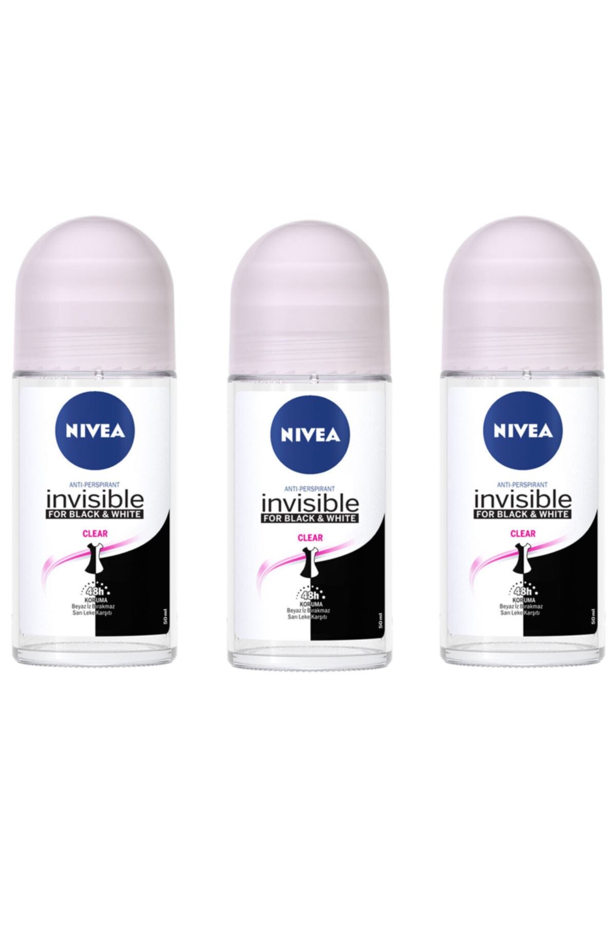 NIVEA Invisible Black & White Clear Roll-on Deodorant 50 ml Kadın X 3 Adet