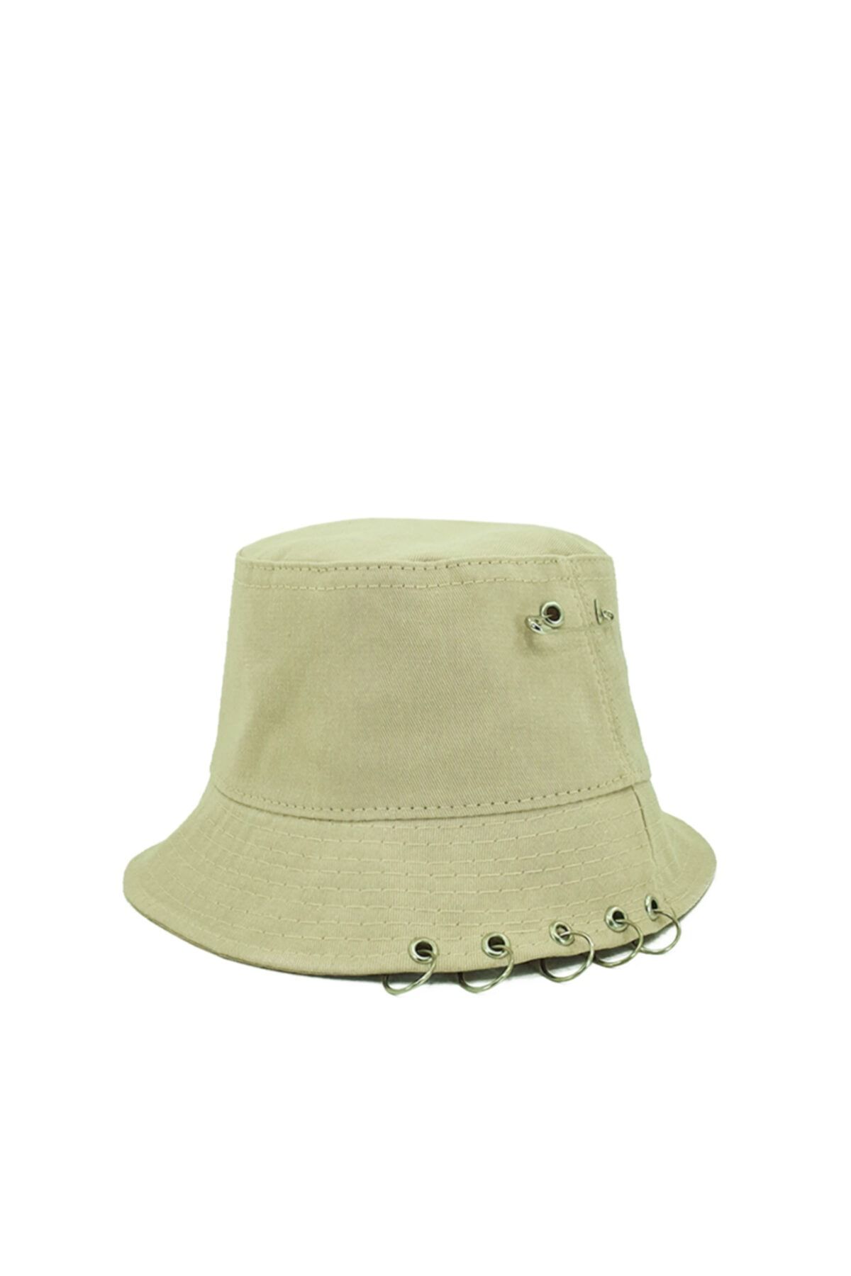 Güce Krem Halka Piercing Ve Çengelli Iğne Detaylı Balıkçı Bucket Şapka Gc013911piercing