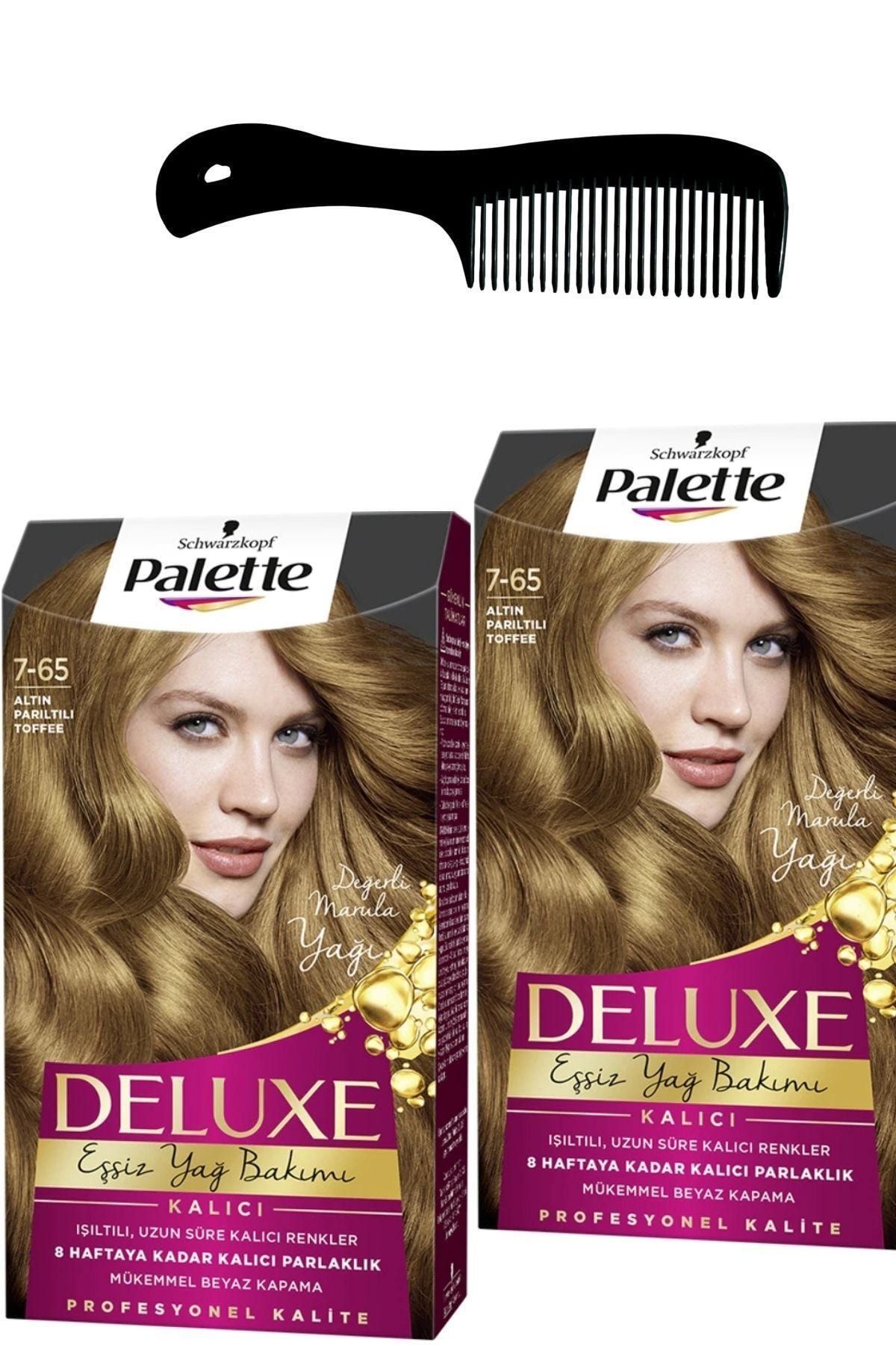 Palette Deluxe Saç Boyası 7-65 Altın Parıltılı Toffee X 2 Adet + Saç Açıcı Tarak