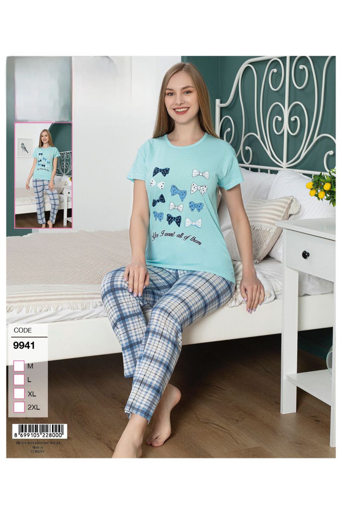 LİLA PİJAMA Pamuklu Kısakollu Pijama Takımı