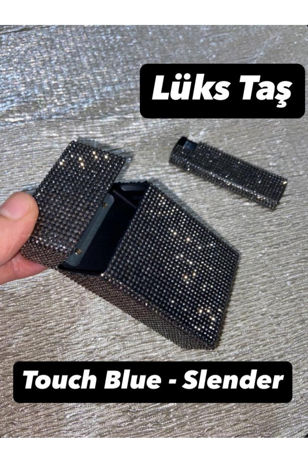 Lüks Taş Taşlı Sigara Kutusu Ve Çakmak ( Slender ) Touch Blue