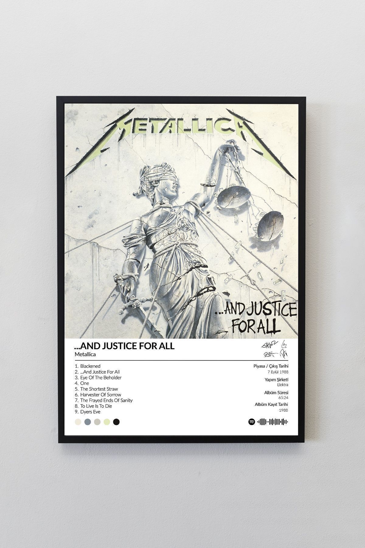 House Gorgeous Metallica And Justice For All Albümü Çerçevesiz Albüm Tasarımlı Spotify Poster