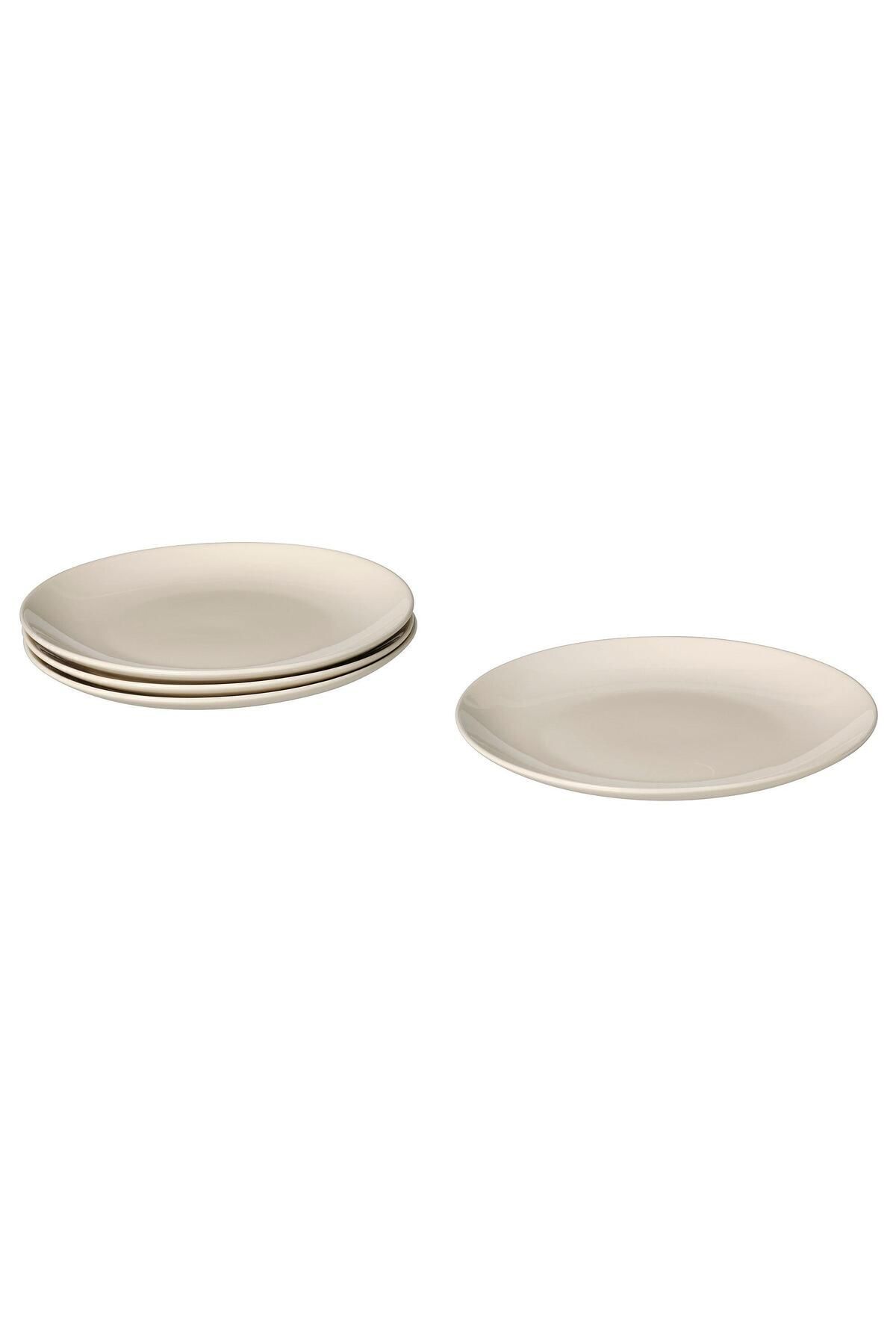 IKEA 4 Adet Tabak Seti Parlak Bej Renk 26 cm, 4 Adet, Stoneware Yuvarlak Tabak Seti
