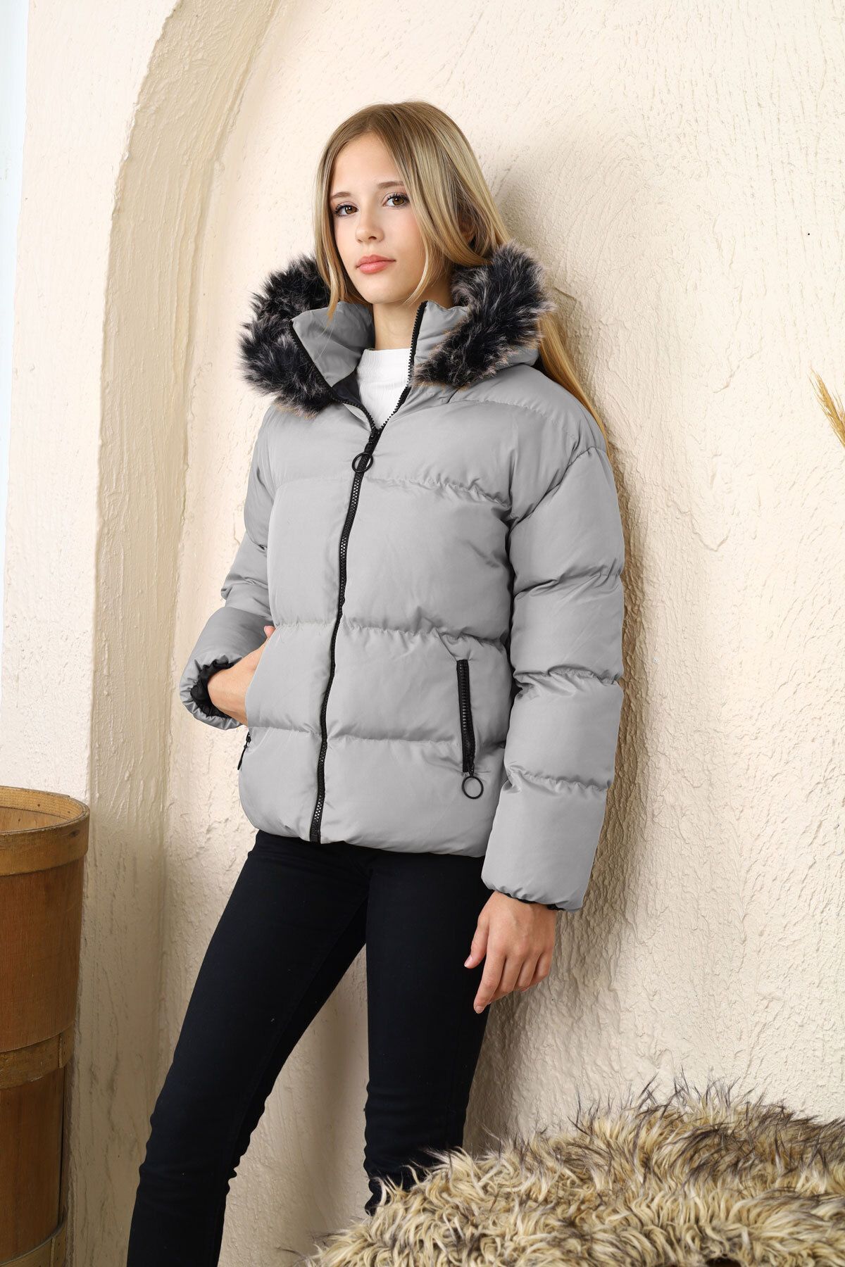 Asortik Kids Genç Kız Kışlık Spor Kürklü Mont-11 yaş-11 yaş-12 yaş 13 yaş-14 yaş-15 yaş