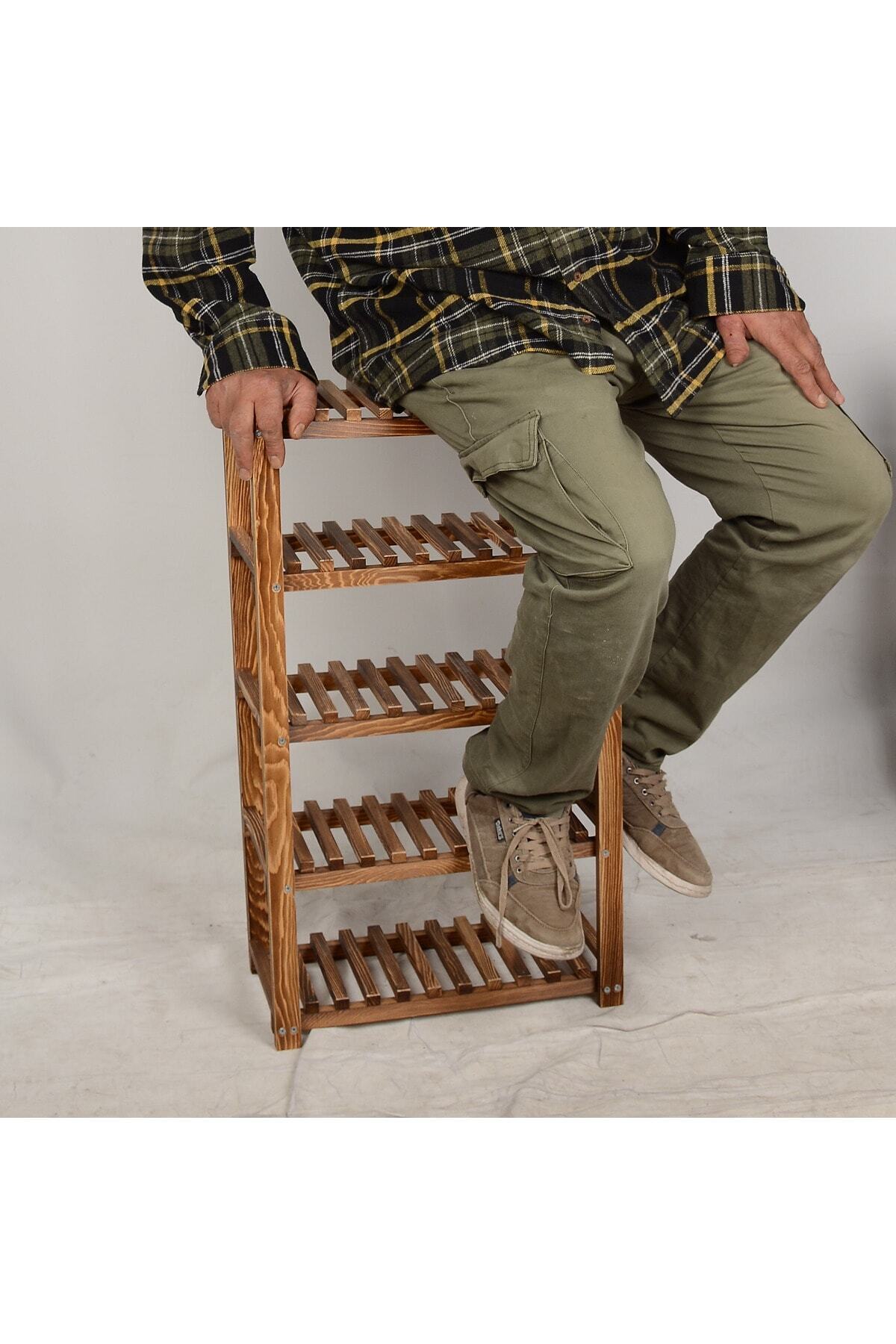 Wooden City 5 Katlı Masif Ahşap Ayakkabılık Ahşap Ayakkabı Rafı 60x80