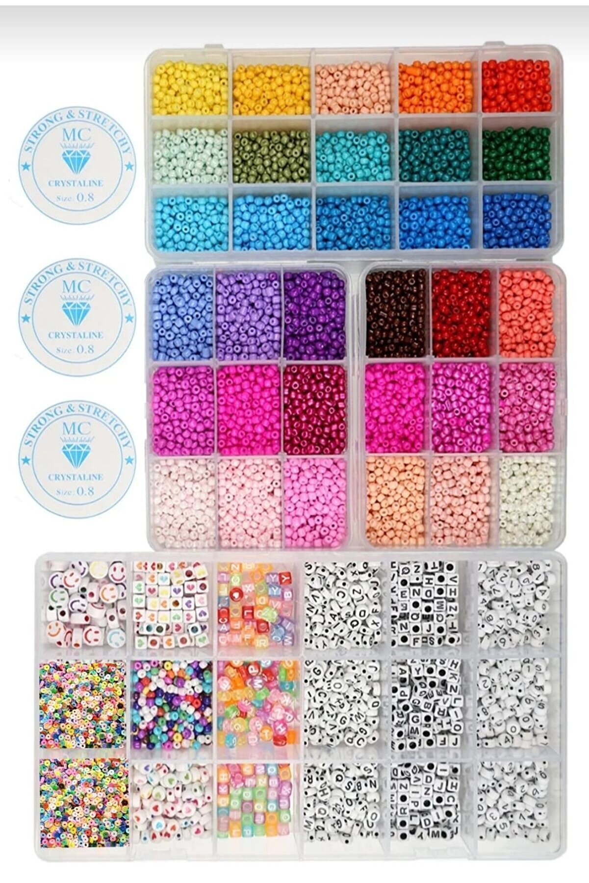 Yiğit Aksesuar 4 Kutulu Mega Takı Yapım Seti - Kum Boncuk Harf Boncuk ile Hobi Başlangıç Seti