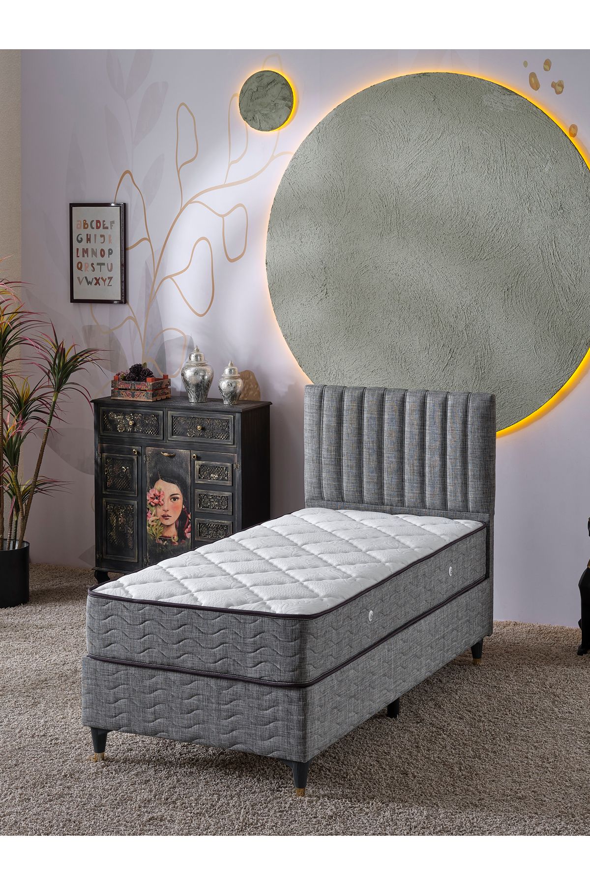 beehanem Ezgi Tek Kişilik 3Lü Set Yatak+Baza+Başlık