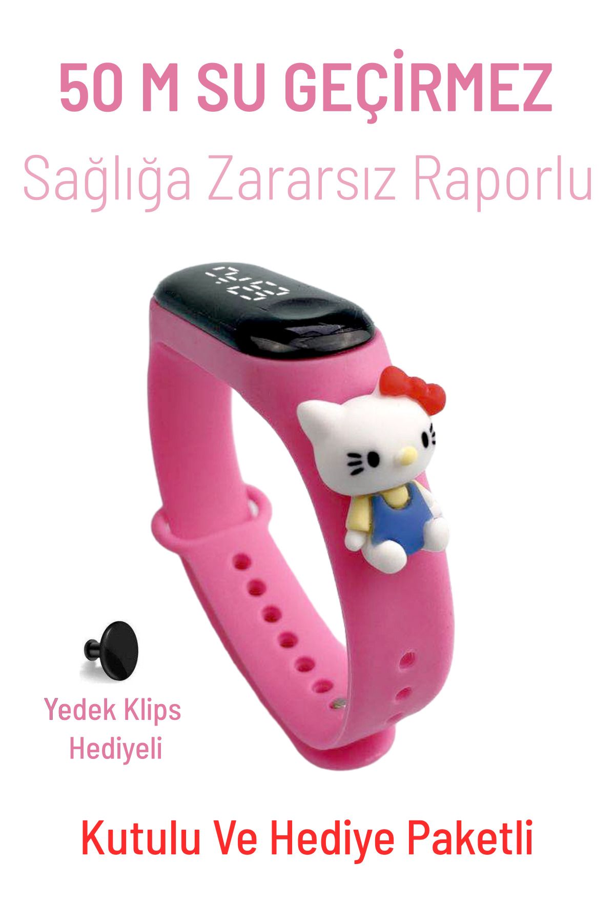 DZC KUZENLER AVM Hello Kitty Figürlü Led Dokunmatik Ekranlı Su Geçirmez Dijital Kız Çocuk Kol Saati (PEMBE)