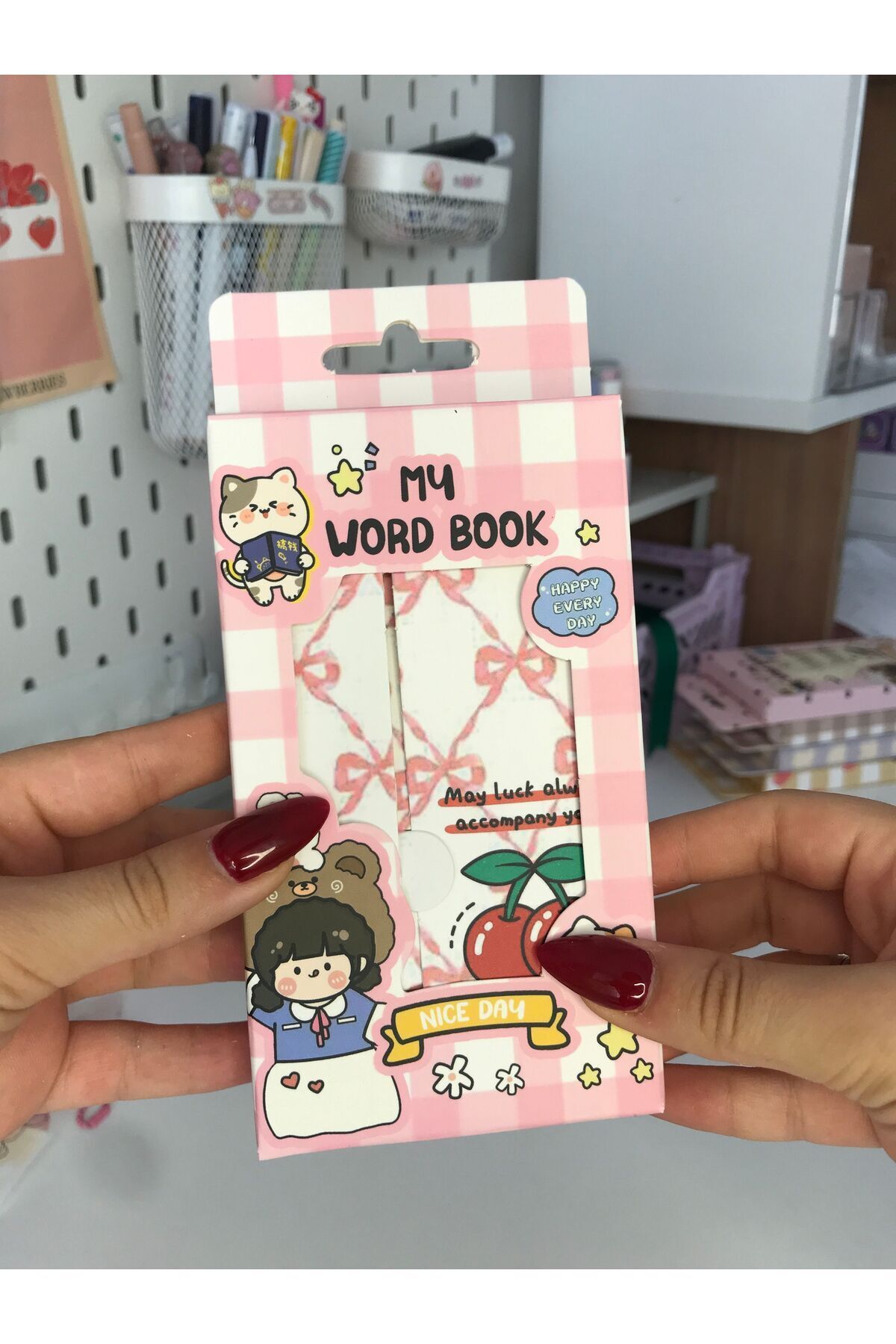 Cute Kawaii Store My Word Book Pink Ribbon Çizgili Defter