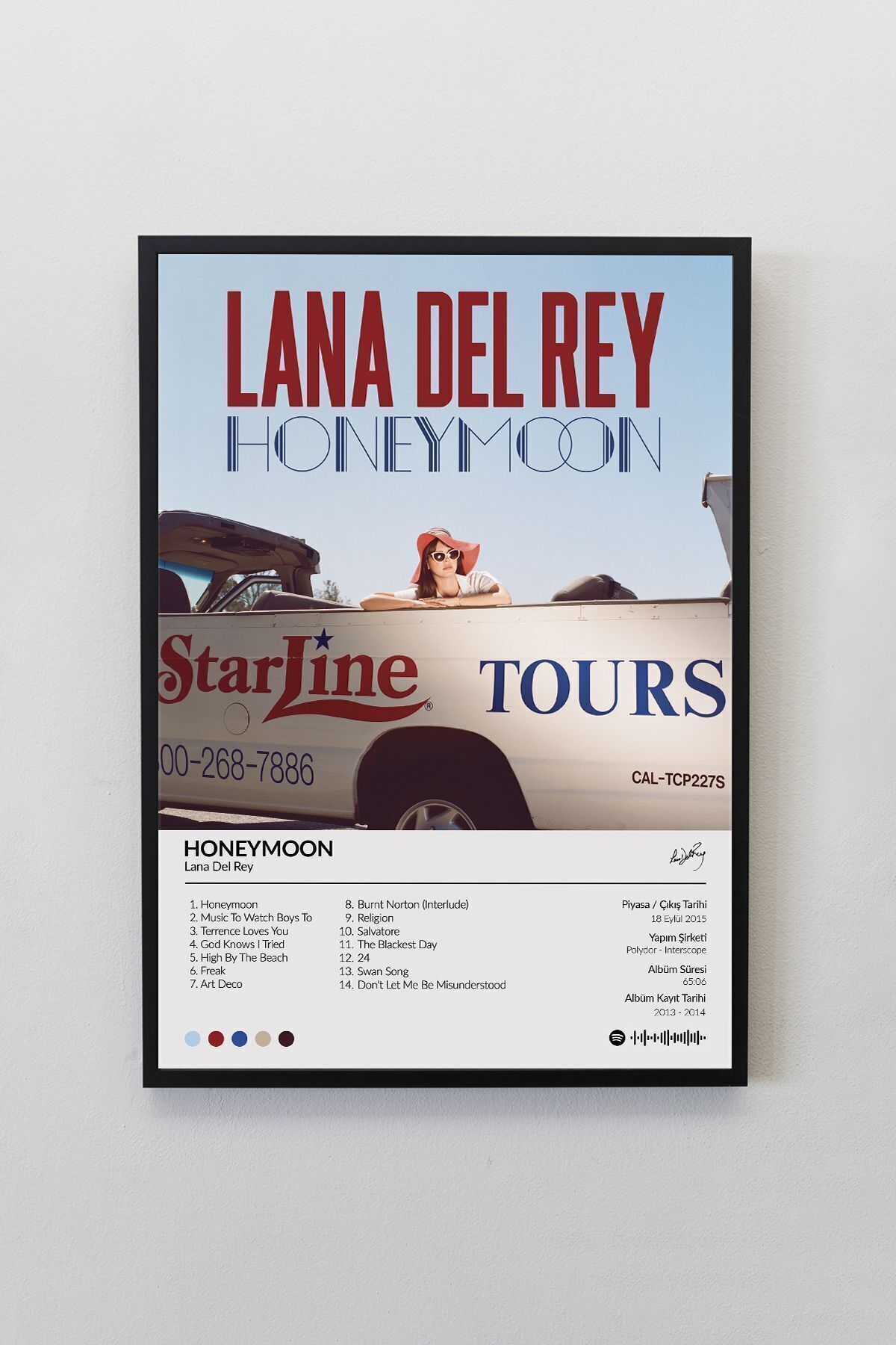 House Gorgeous Lana Del Rey Honeymoon Albümü Çerçevesiz Albüm Tasarımlı Spotify Poster