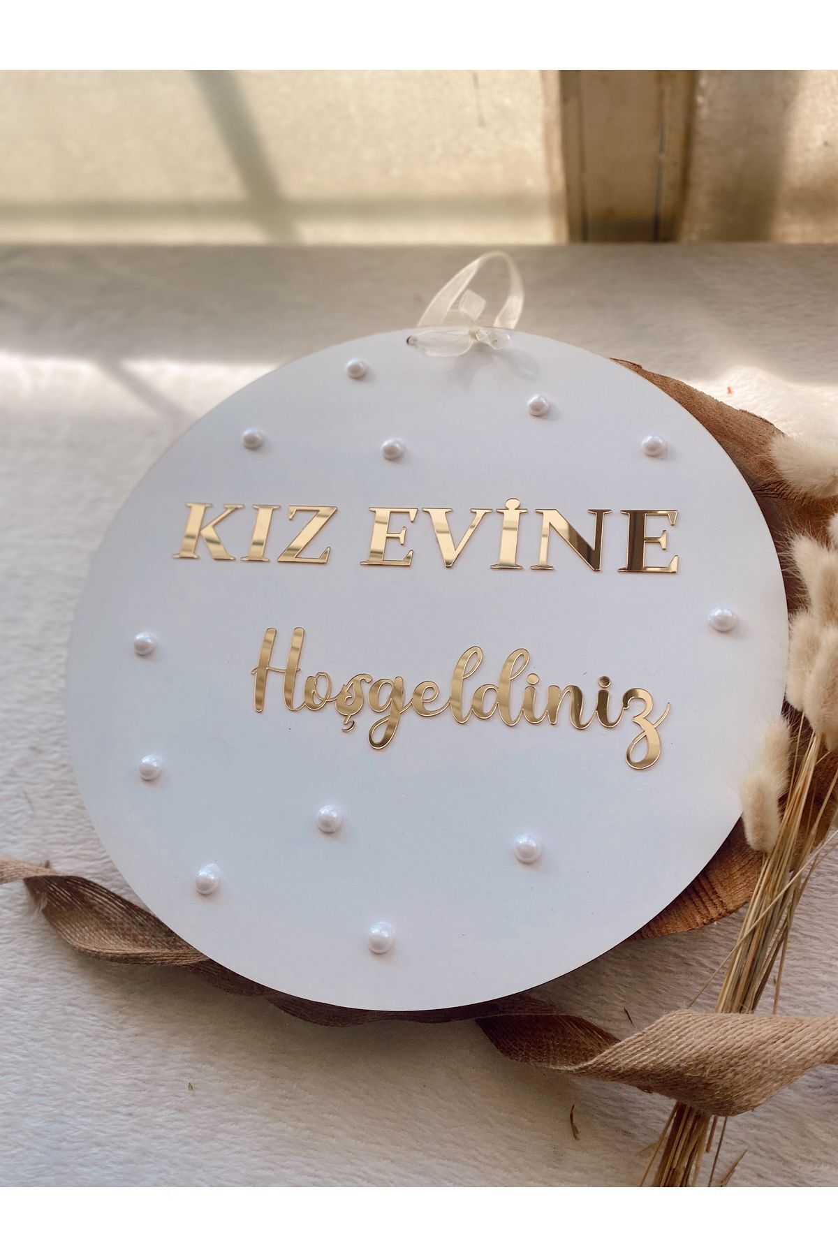 pati KIZ EVİNE HOŞGELDİNİZ GOLD VE GÜMÜŞ PLEKSİ İNCİ DETAYLI