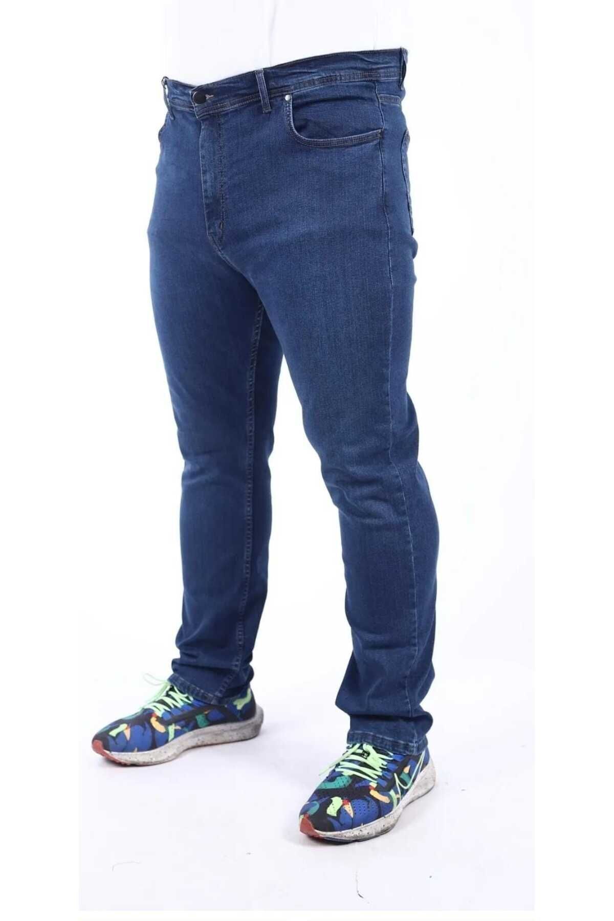 Denim Süper Battal Büyük Beden Erkek Kot Pantolon Likralı Battal 2005 KOYU MAVİ