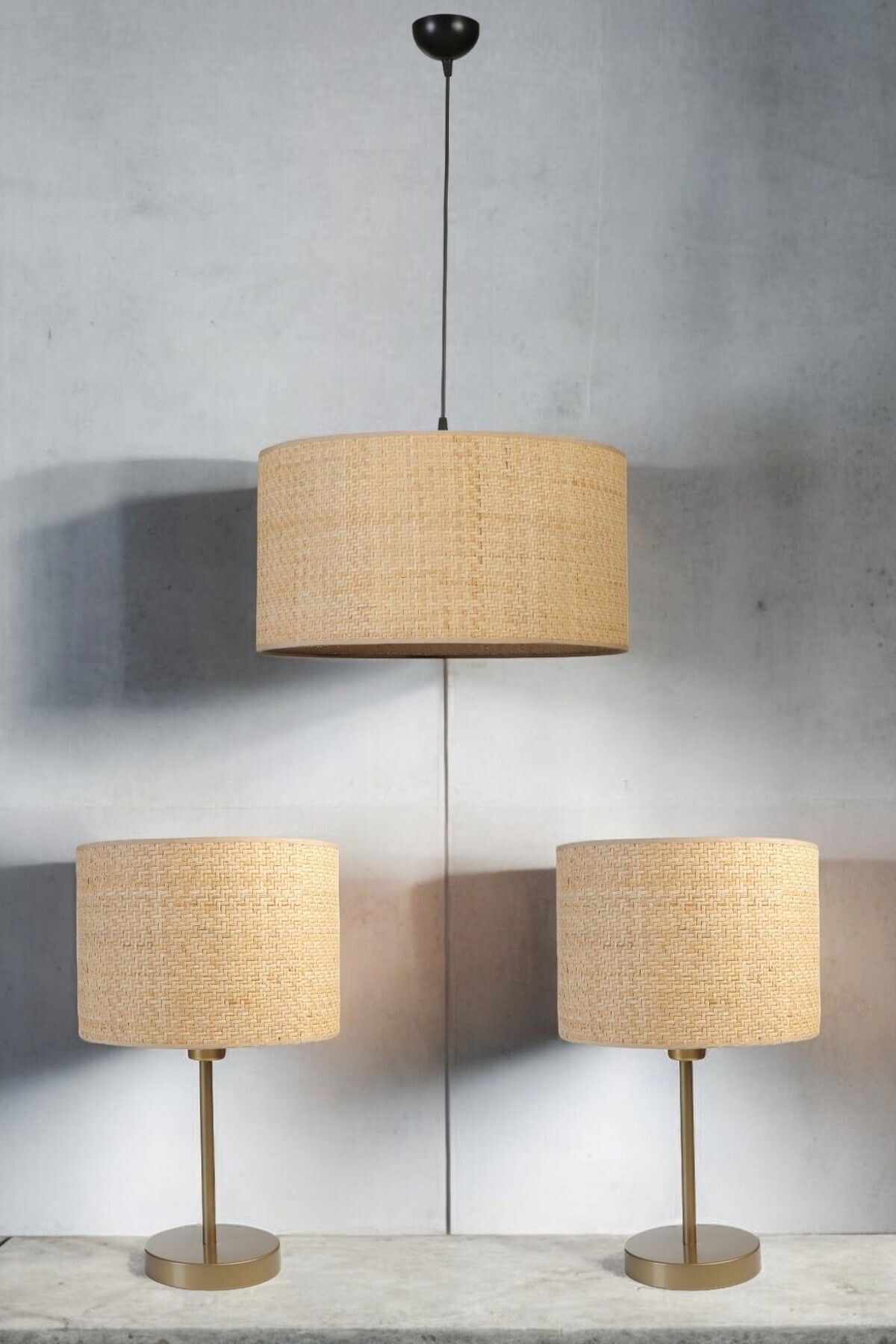 Lumexx HASIR RATTAN ABAJUR AVİZE 3 LÜ SET