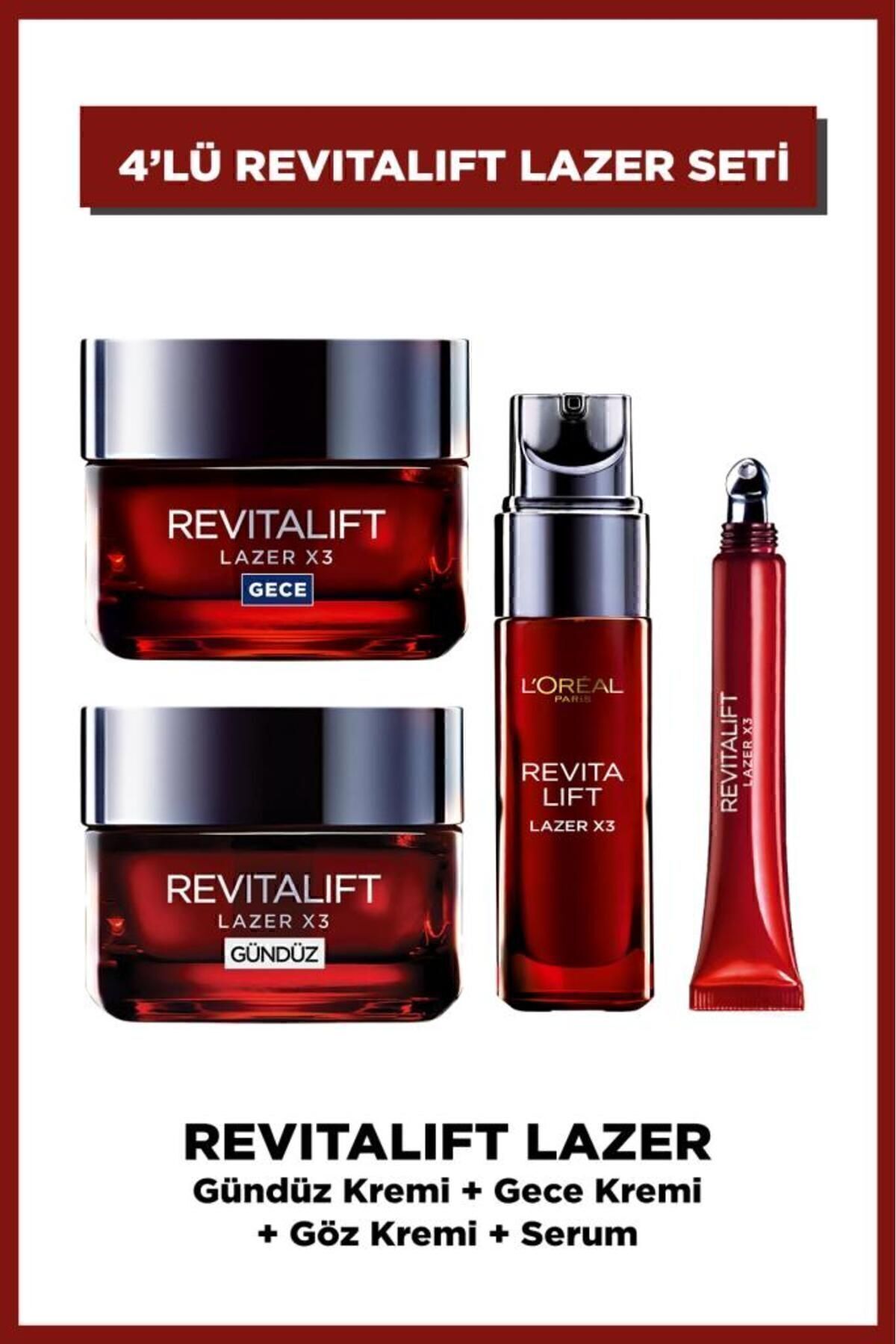 L'Oreal Paris Revitalift Lazer X3 Yoğun Yaşlanma Kırışıklık Karşıtı 4'lü Cilt Bakım Seti