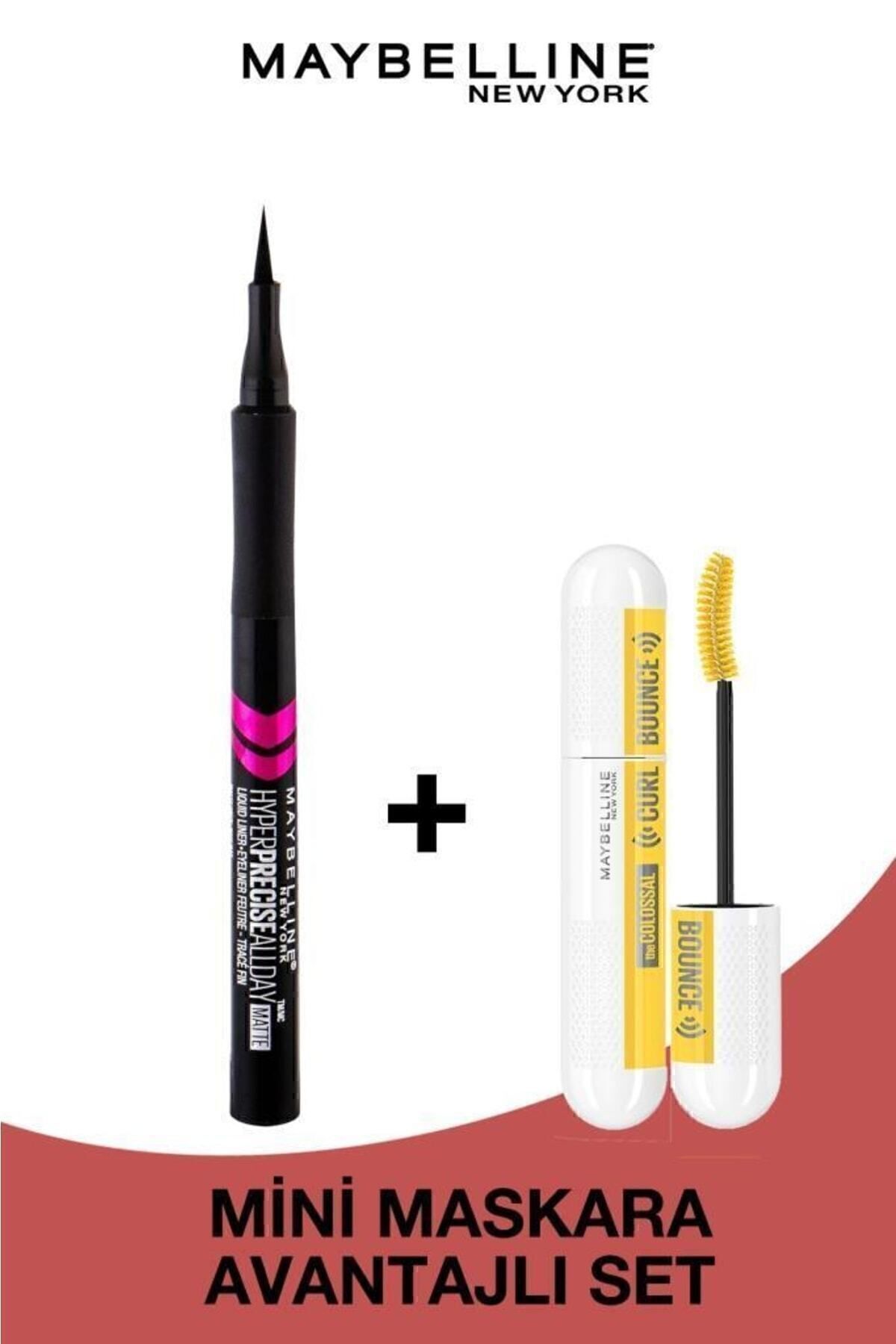 Maybelline New York Hyper Precise All Day Eyeliner 701 Matte Onyx - Mat Siyah & Mini Curl Bounce Maskara Makyaj Seti