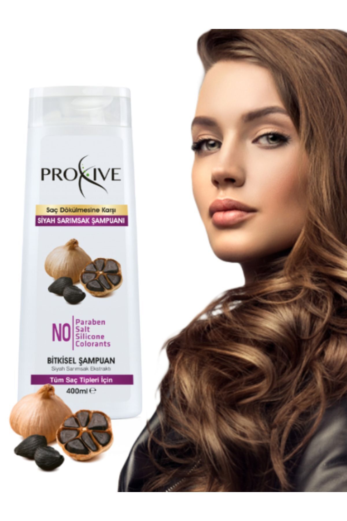 PROXİVE Tuzsuz Parabensiz Silikonsuz Boyasız Dökülme Karşıt Bitkisel Siyah Sarımsak Şampuanı 400 Ml