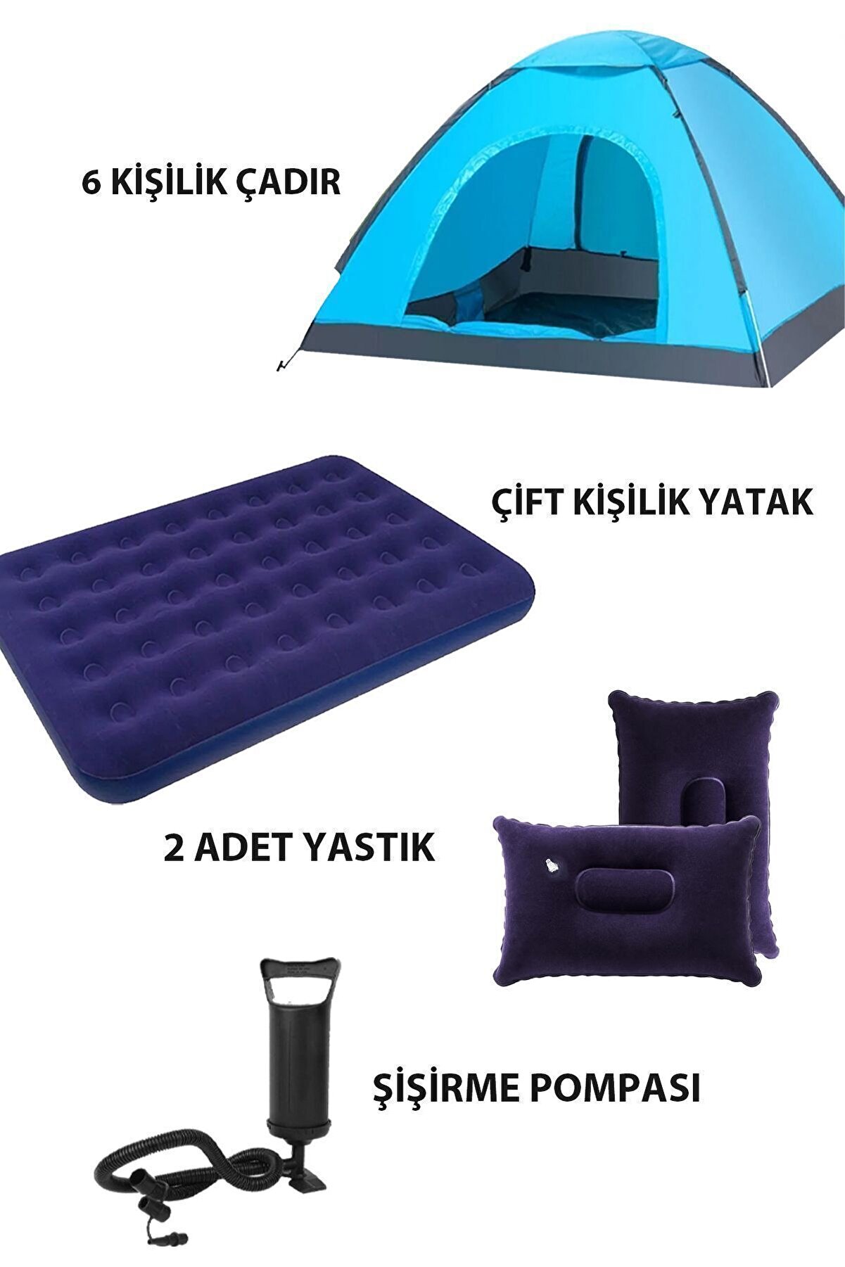Onetick 6 Kişilik Kamp Çadırı Çift Kişilik Yatak ve Yastık Seti