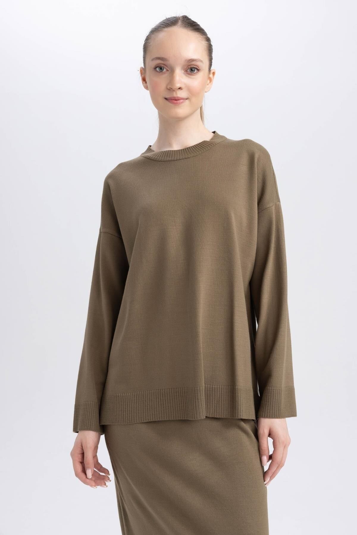 Defacto Regular Fit Bisiklet Yaka Basic Düz Triko Kazak Tunik A9803ax23wn