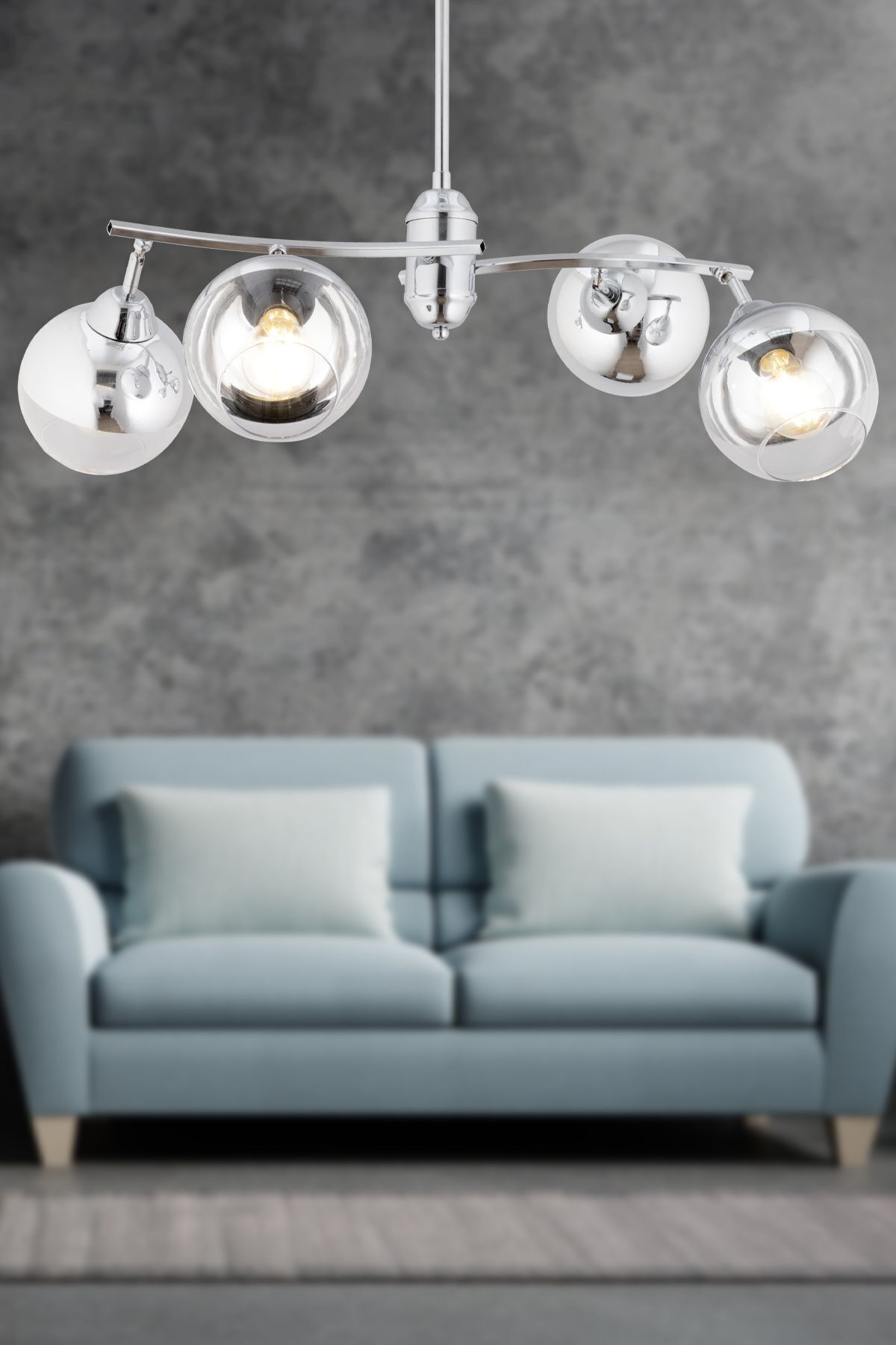 Apliqa Abbey 4'lü Krom Rengi Krom Camlı Yuvarlak Modern Oturma Odası Spot Salon Avize
