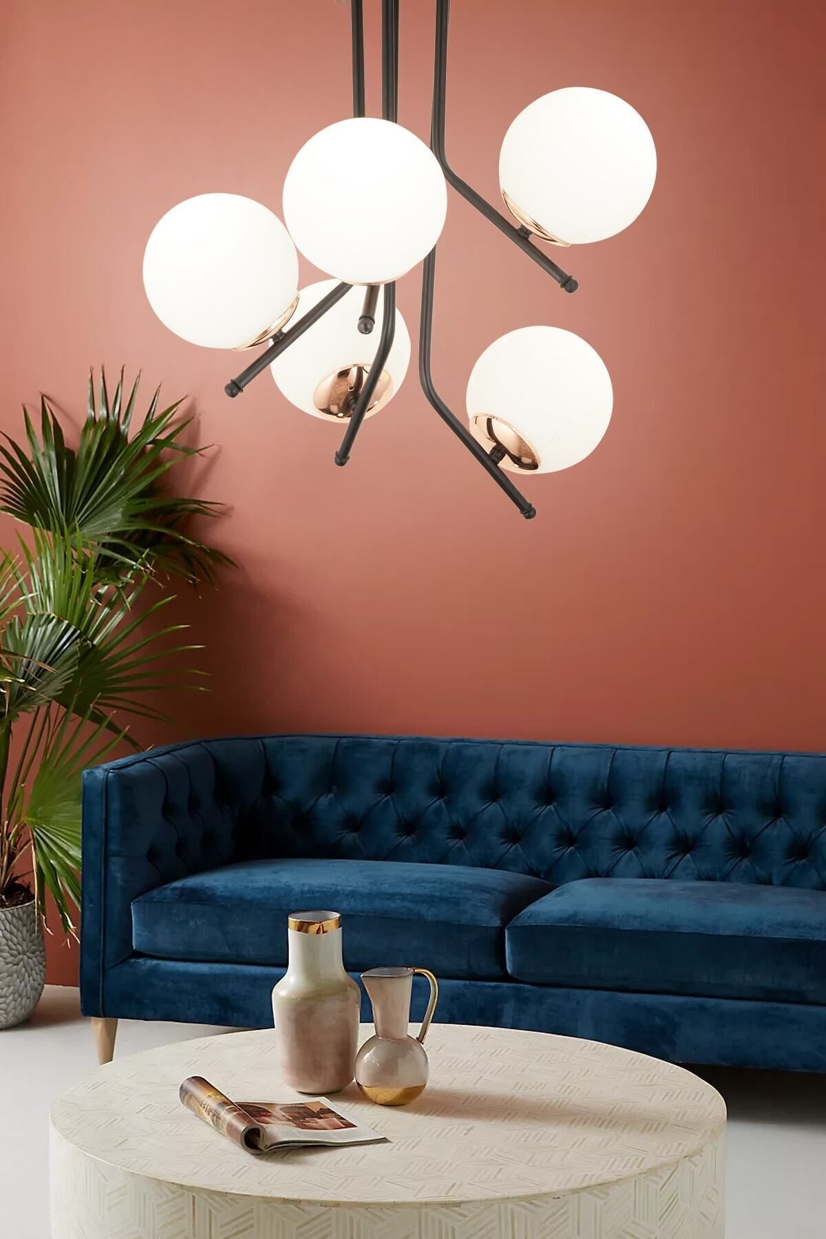 Apliqa Nida 5Li Siyah Bakır Modern Mutfak Yatak Odası Retro Salon Avize