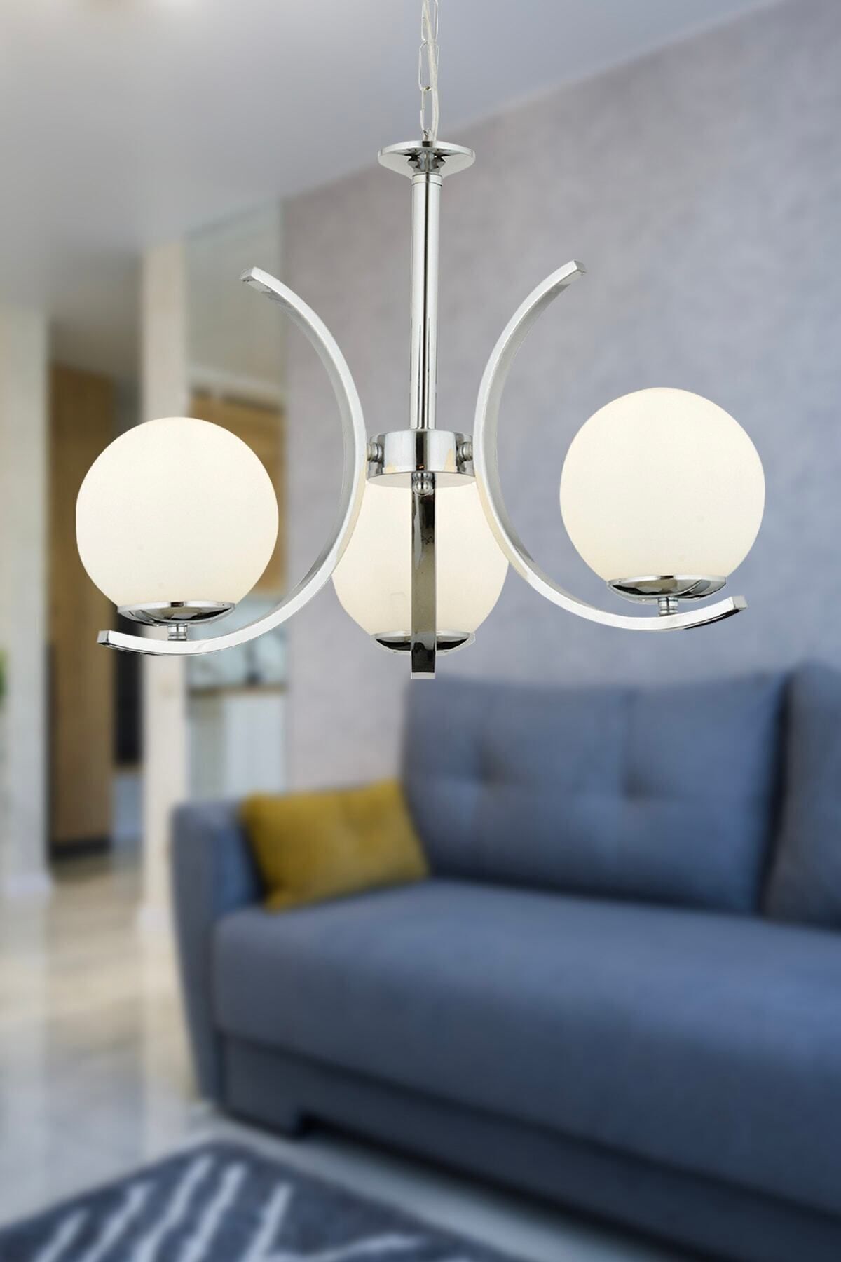 Apliqa Plüton 3'Lü Krom Modern  Mutfak Salon Avize