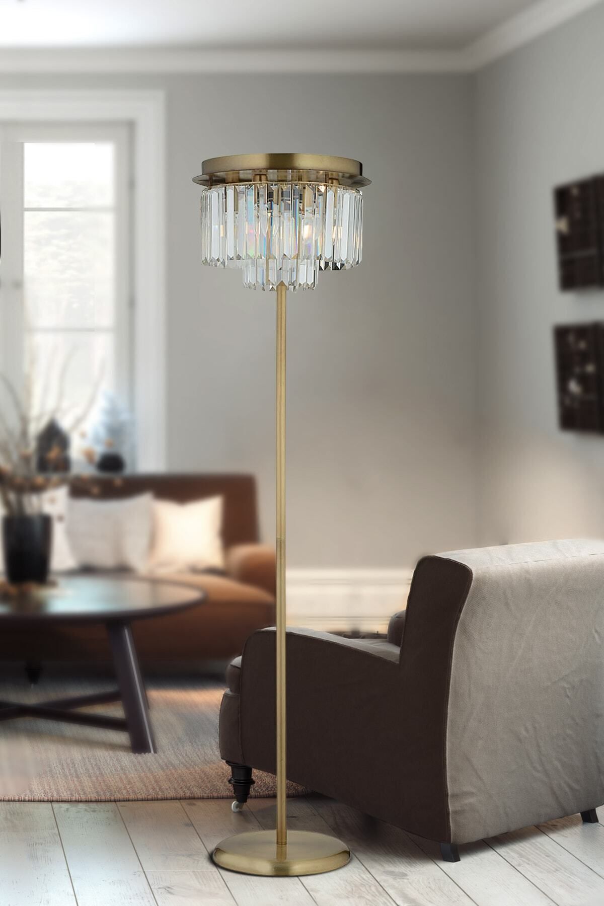 Apliqa Nilüfer Yuvarlak Eskitme Kristal Taşlı Modern Lüks Tasarım Metal Lambader