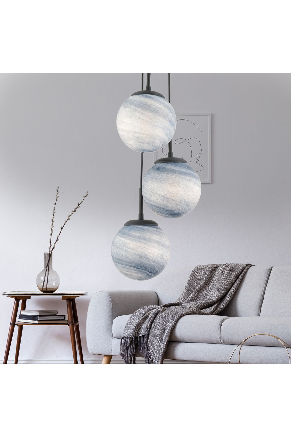Apliqa EFSER 3LÜ YUVARLAK Modern Oturma Odası Salon Sarkıt Avize