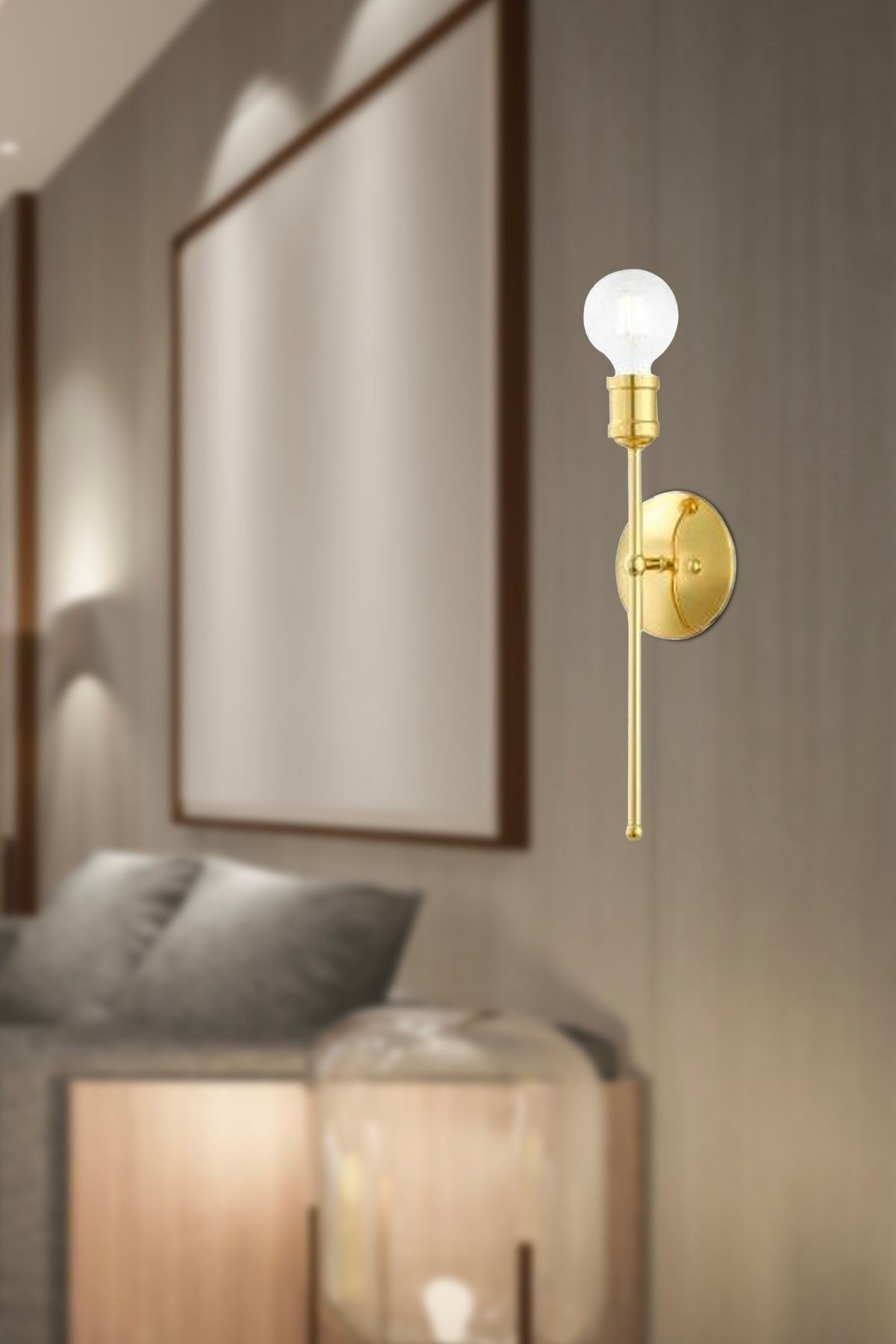 Apliqa Colar Tekli Gold Duvar Lambası Yatak Odası-Yatak Başı-Banyo İçin Modern Aplik